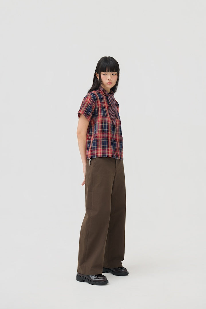 NIMAI 2-WAY SCARF TOP - RED TARTAN DOUBLE GAUZE - BEV C multi label store