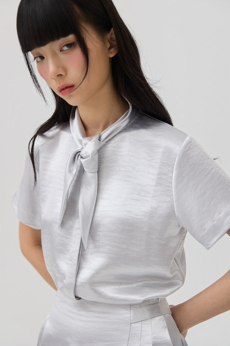 NIMAI 2-WAY SCARF TOP - SILVER SATIN - BEV C multi label store