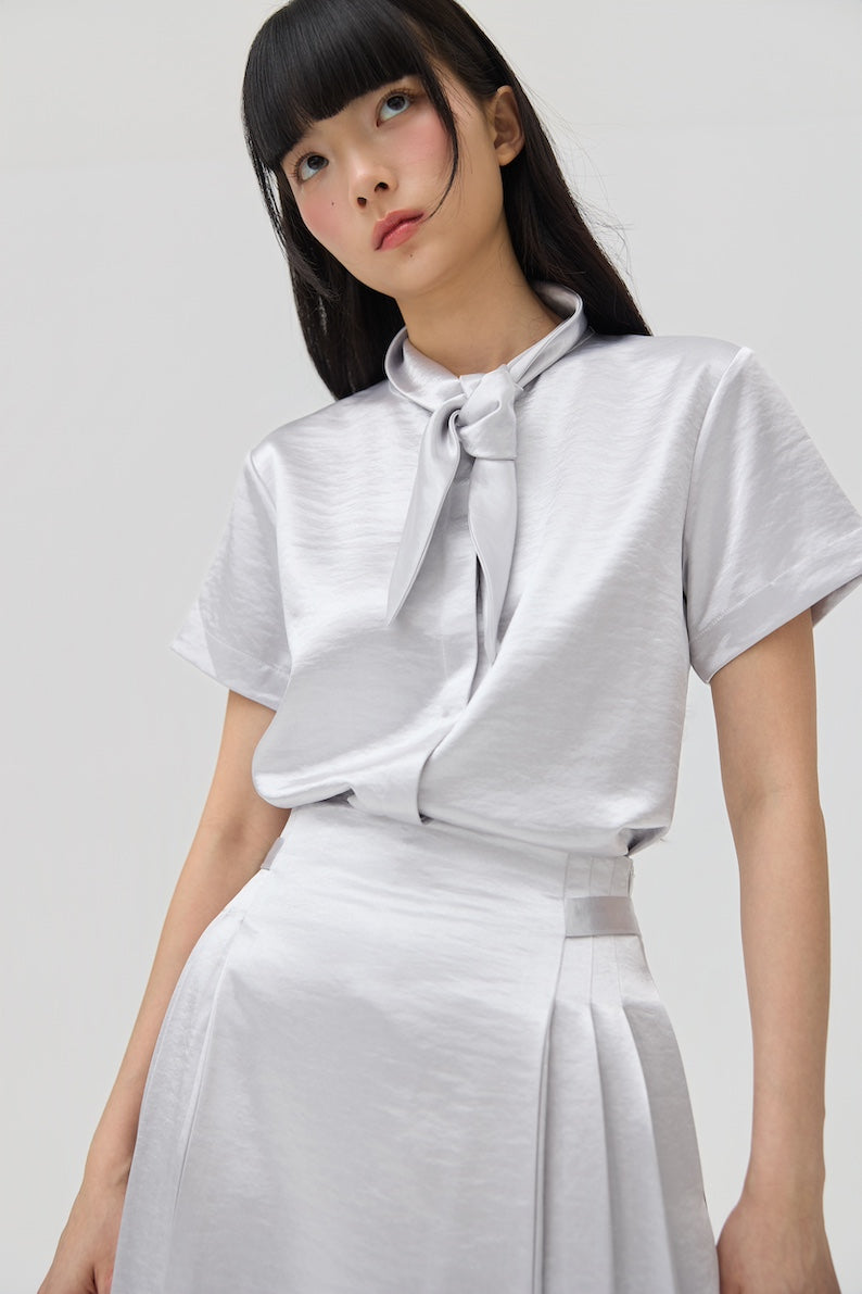 NIMAI 2-WAY SCARF TOP - SILVER SATIN - BEV C multi label store