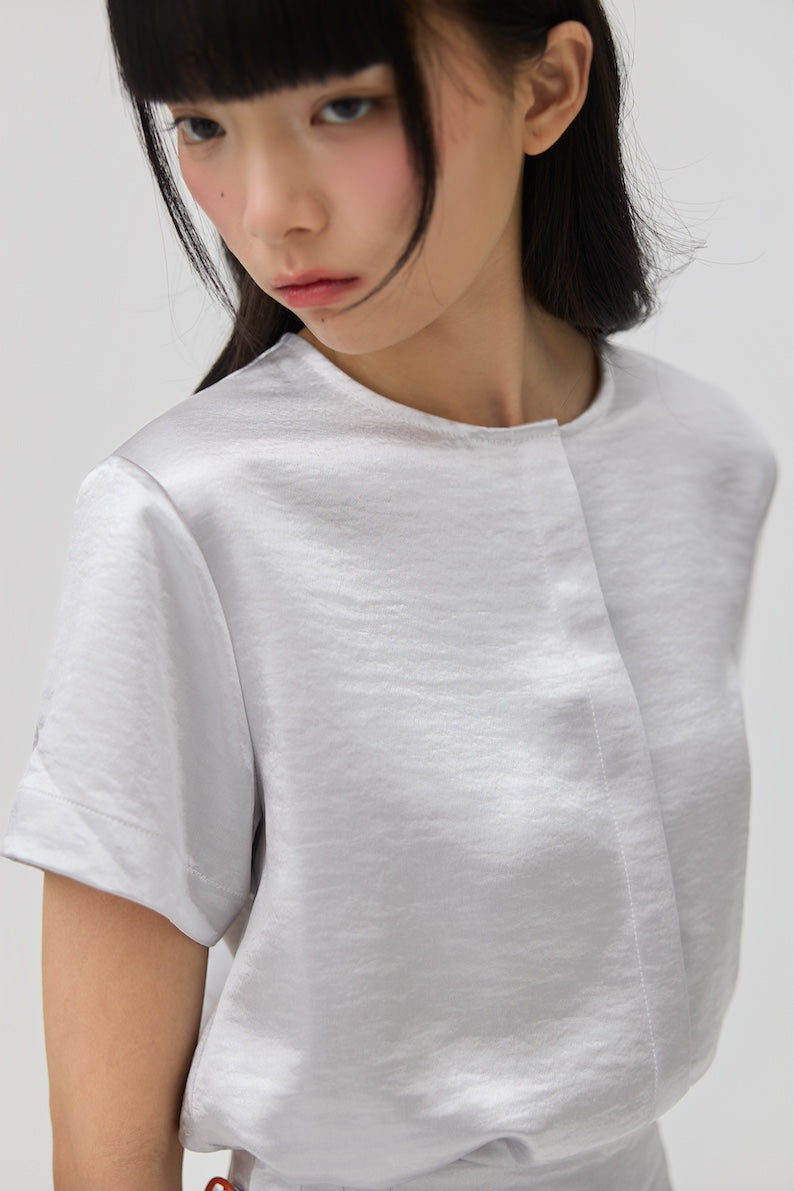 NIMAI 2-WAY SCARF TOP - SILVER SATIN - BEV C multi label store