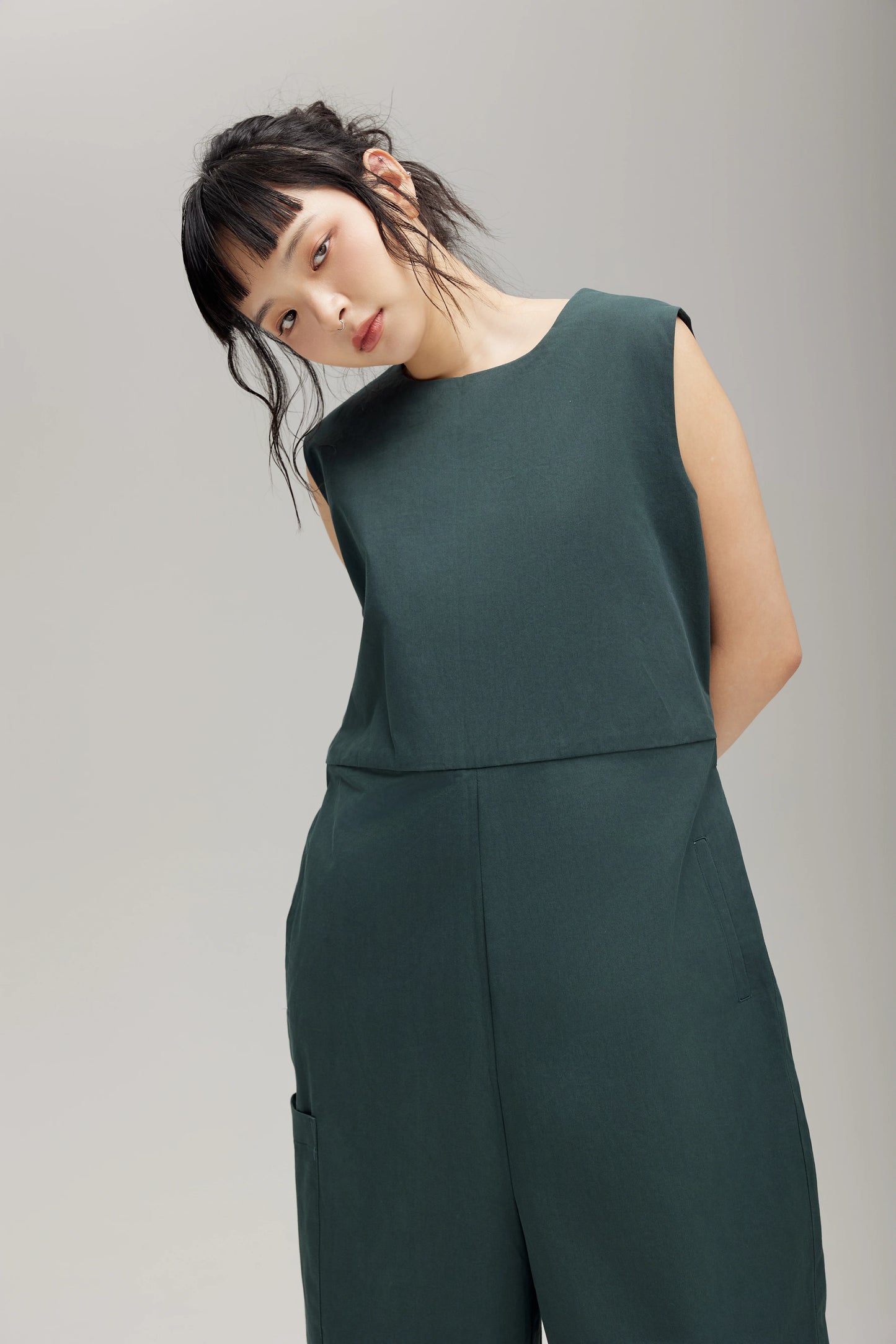 TRENCH JUMPSUIT IN FOREST GREEN