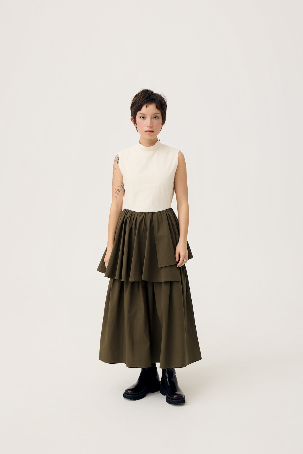 UKABU DRESS IN OLIVE & CREAM - BEV C multi label store
