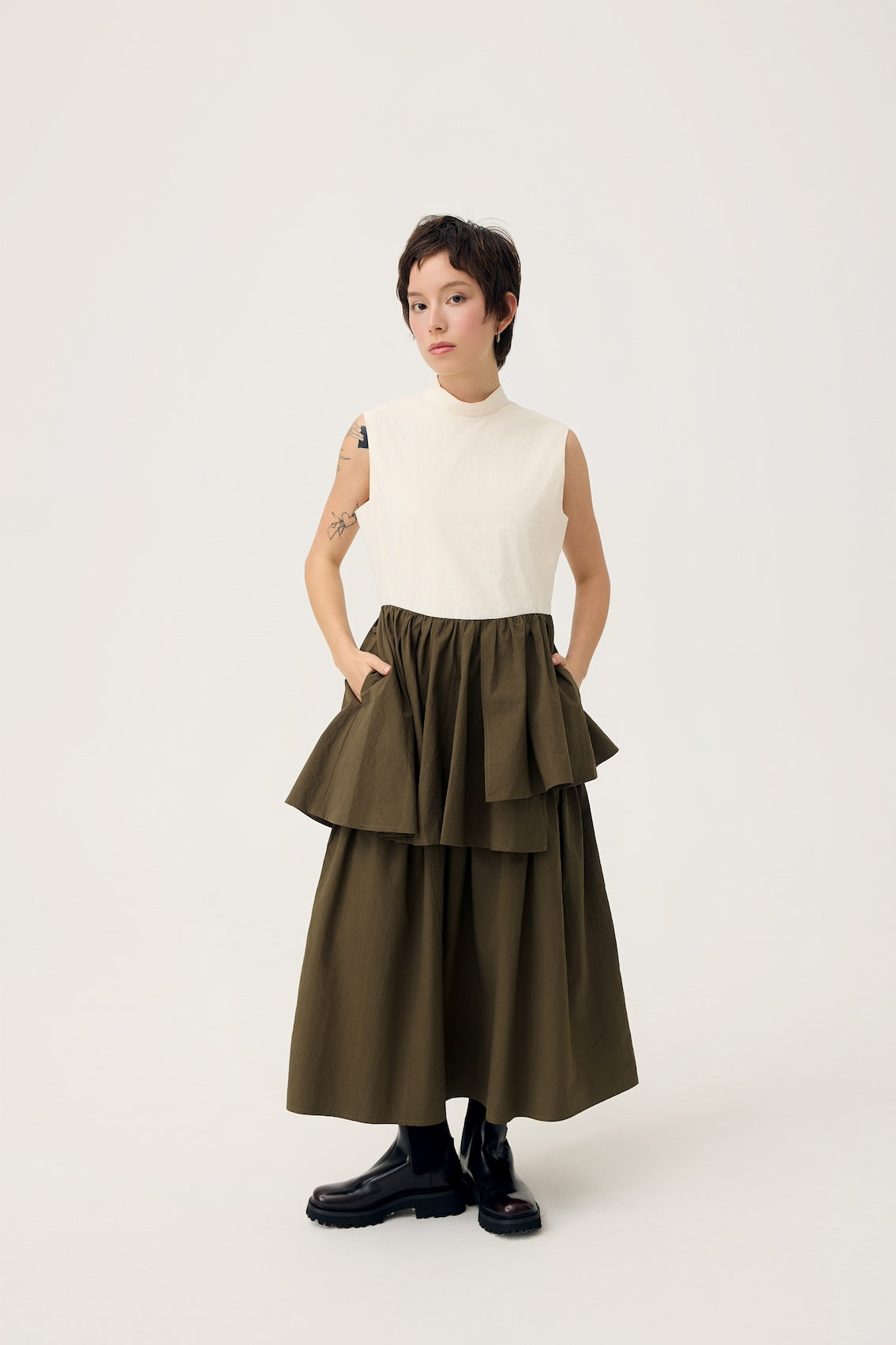 UKABU DRESS IN OLIVE & CREAM - BEV C multi label store