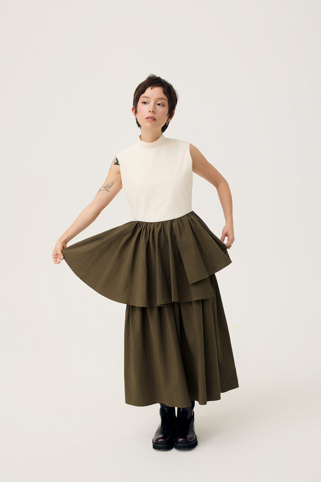 UKABU DRESS IN OLIVE & CREAM - BEV C multi label store