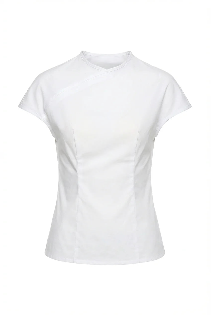 Fitted Curved Blouse - WHITE - BEV C multi label store