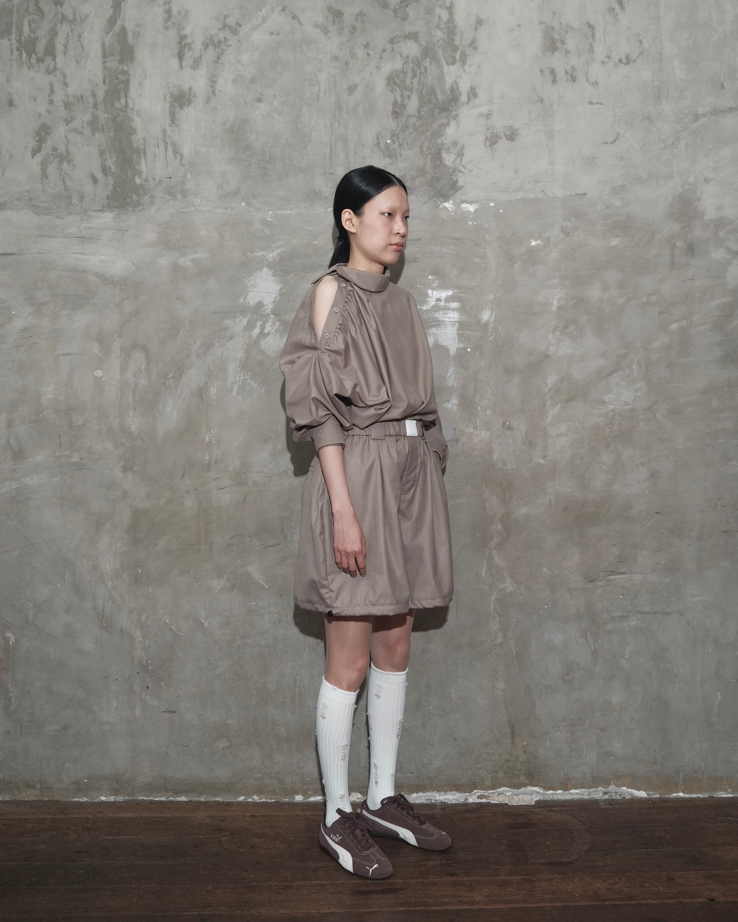 Slanted Collar Shirt in Brown - BEV C multi label store