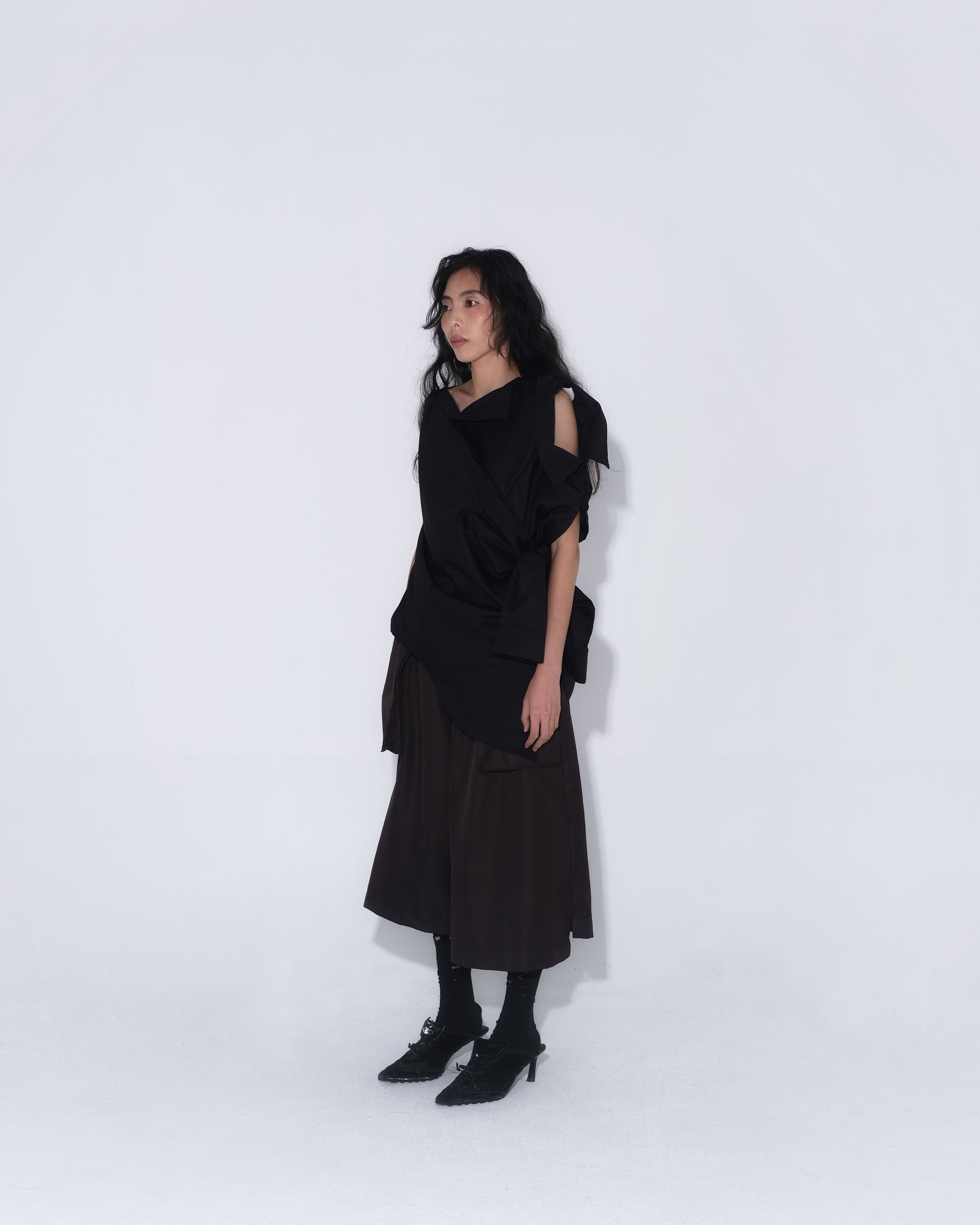 Asymmetrical Fly Pocket Pants In Dark Brown - BEV C multi label store