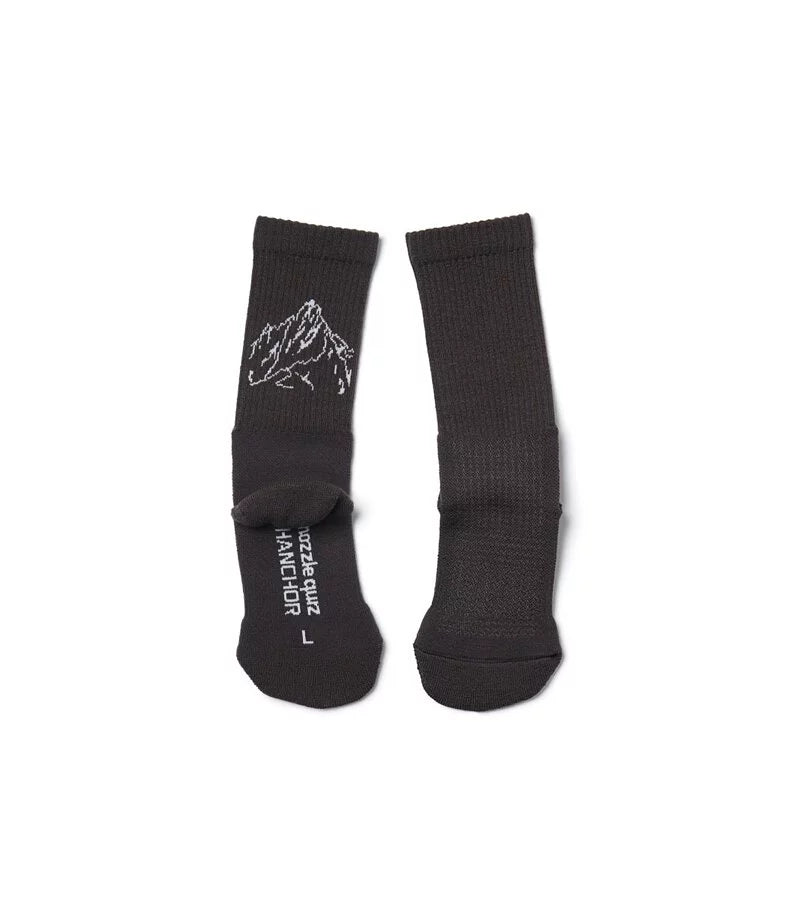 HANCHOR x nozzle quiz - "Peak Carbon" RWS Merino wool Hike trek socks - BEV C multi label store