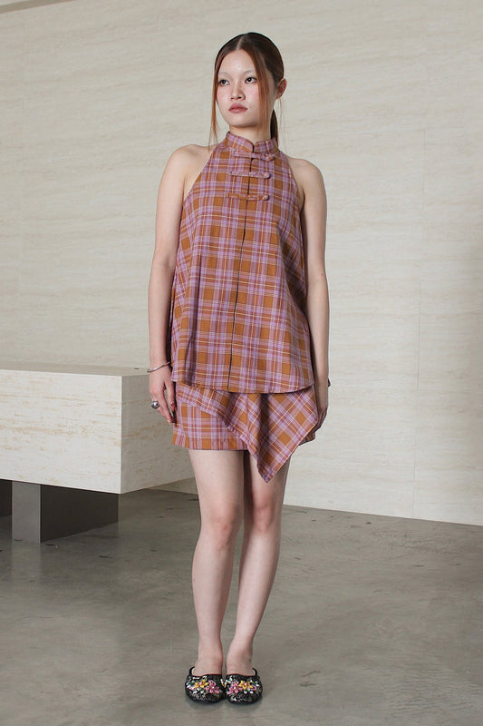 Halter Luna Top - Pink Check - BEV C multi label store