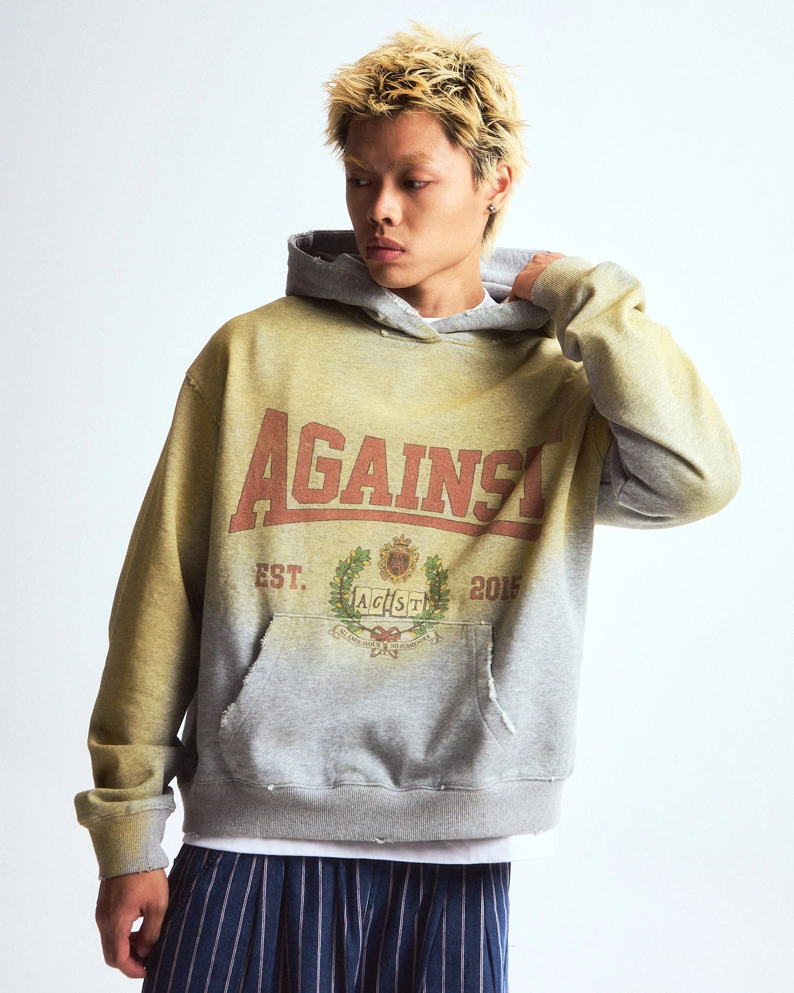 DISTRESSED VARSITY HOODIE GREY - BEV C multi label store