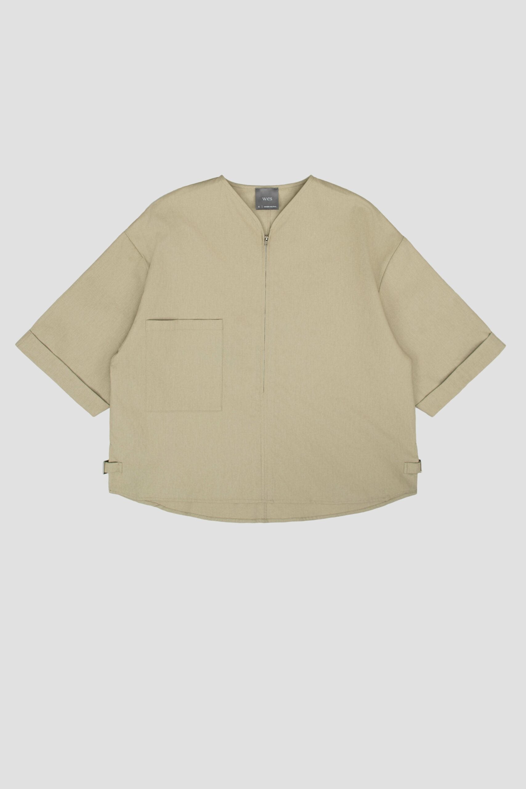Gender Neutral Collarless Half-Zipper Shirt (Beige) - BEV C multi label store