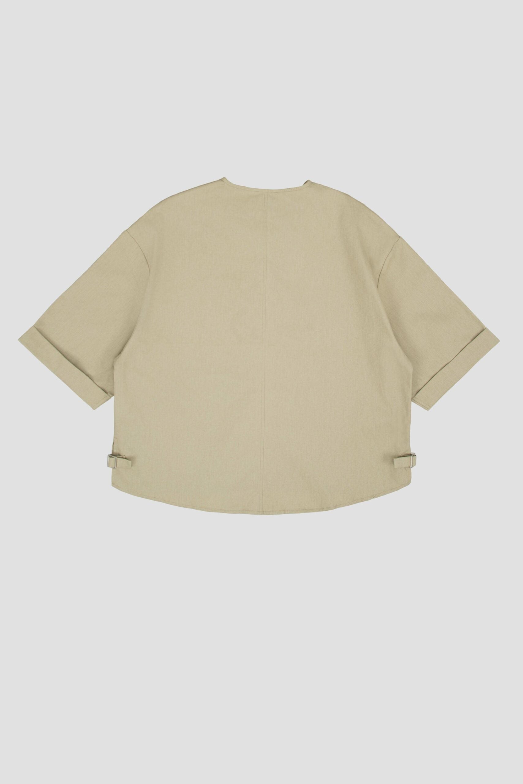 Gender Neutral Collarless Half-Zipper Shirt (Beige) - BEV C multi label store