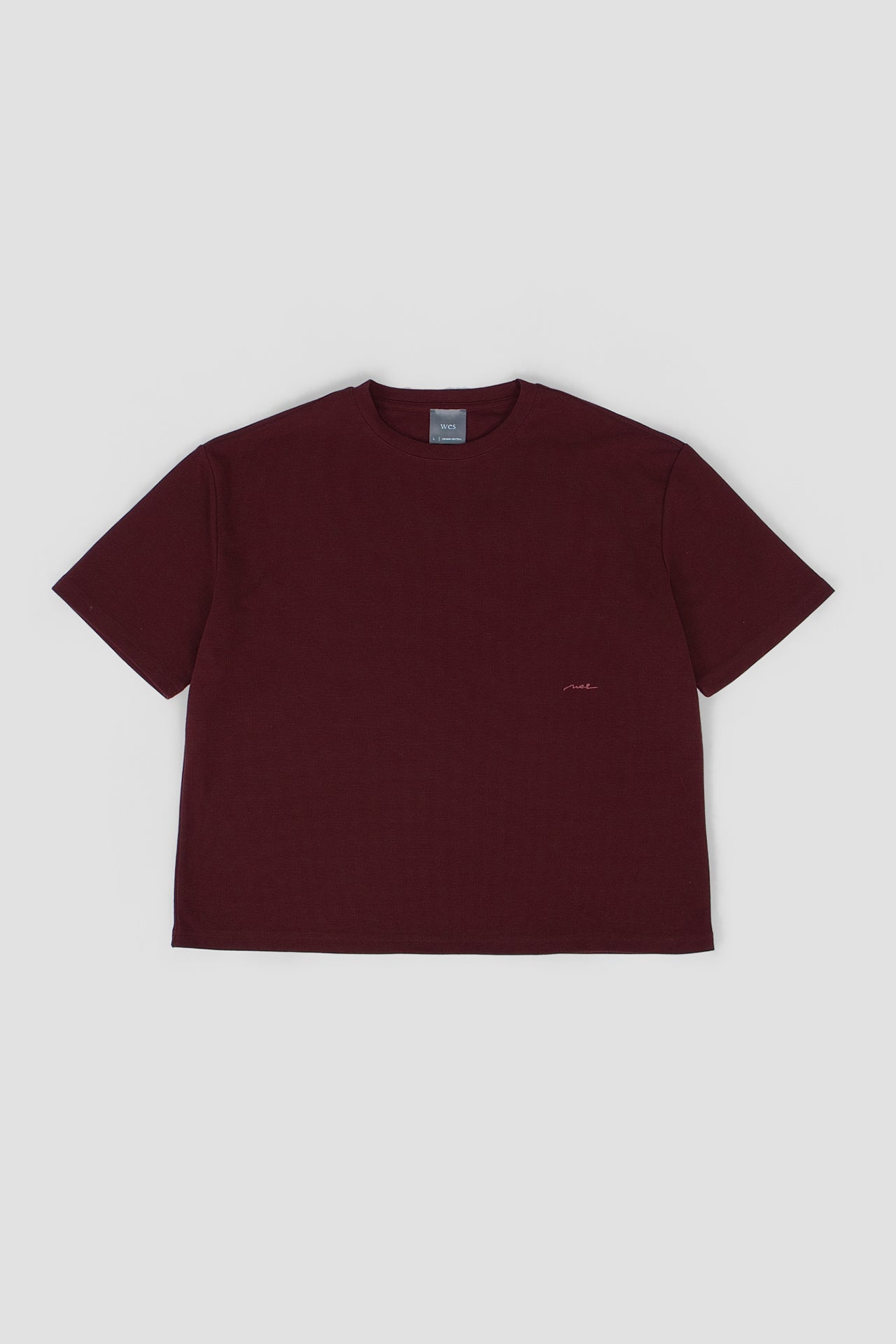 Gender Neutral Boxy Crop Waffle Tee (Maroon) - BEV C multi label store