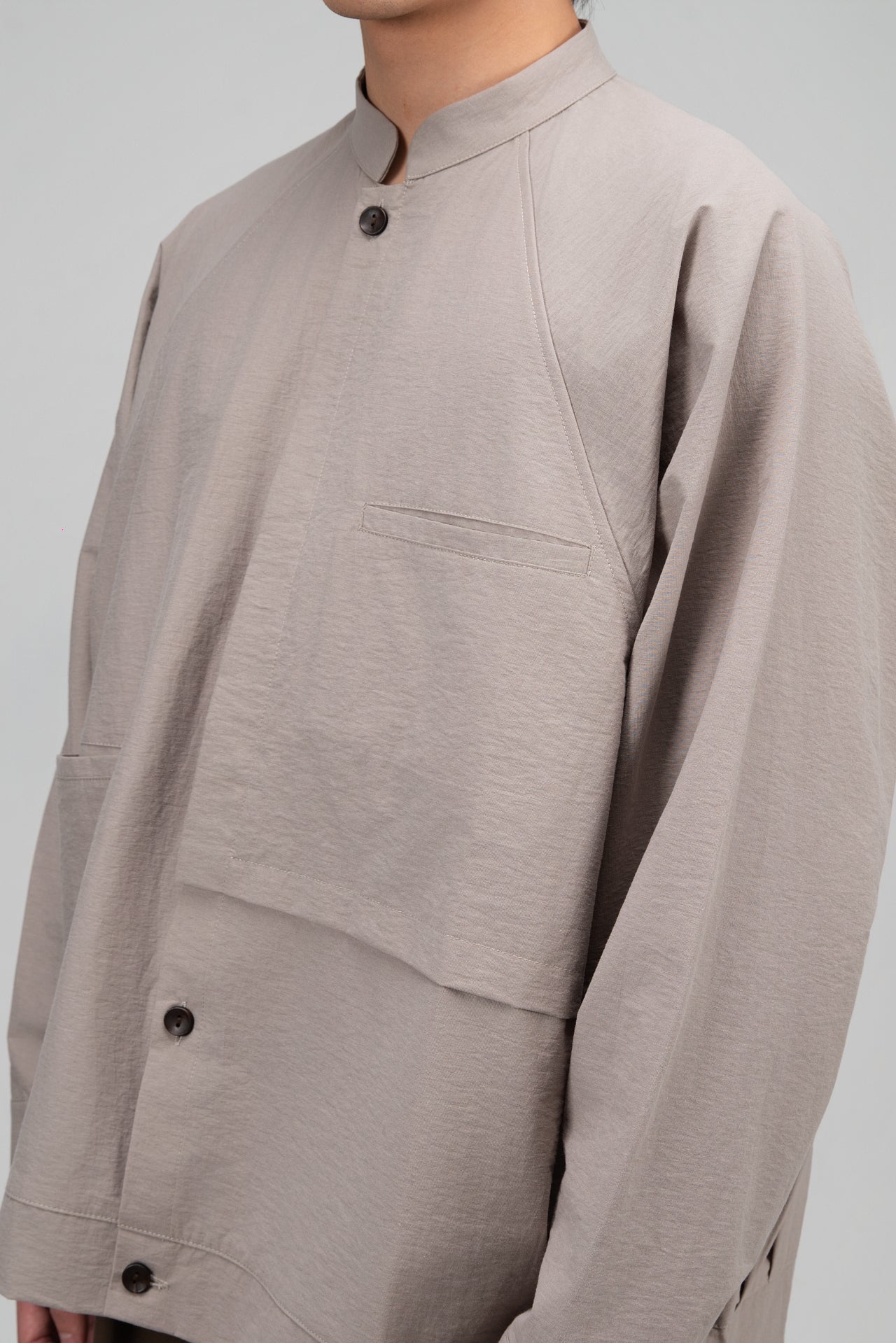Gender Neutral Mandarin Collar Outer Blouse (Oat Grey) - BEV C multi label store