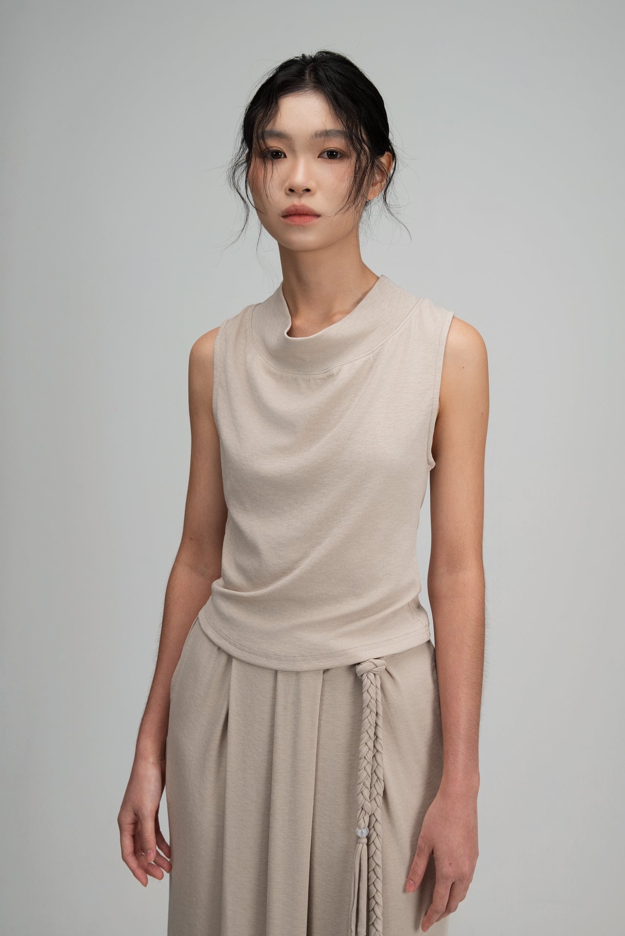 Snow Knit High Drape Neck Tank Top (Oat) - BEV C multi label store