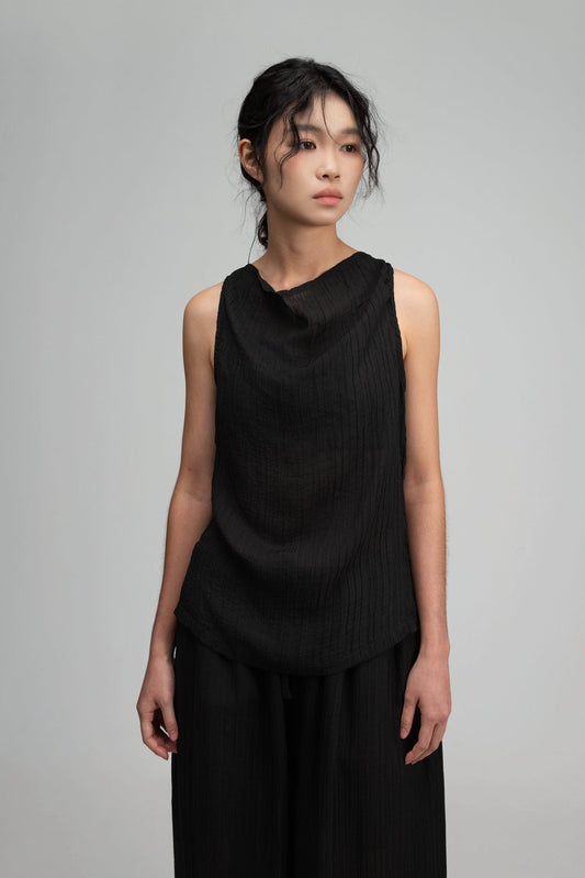 Soft Drape Neck Tank Top (Black) - BEV C multi label store