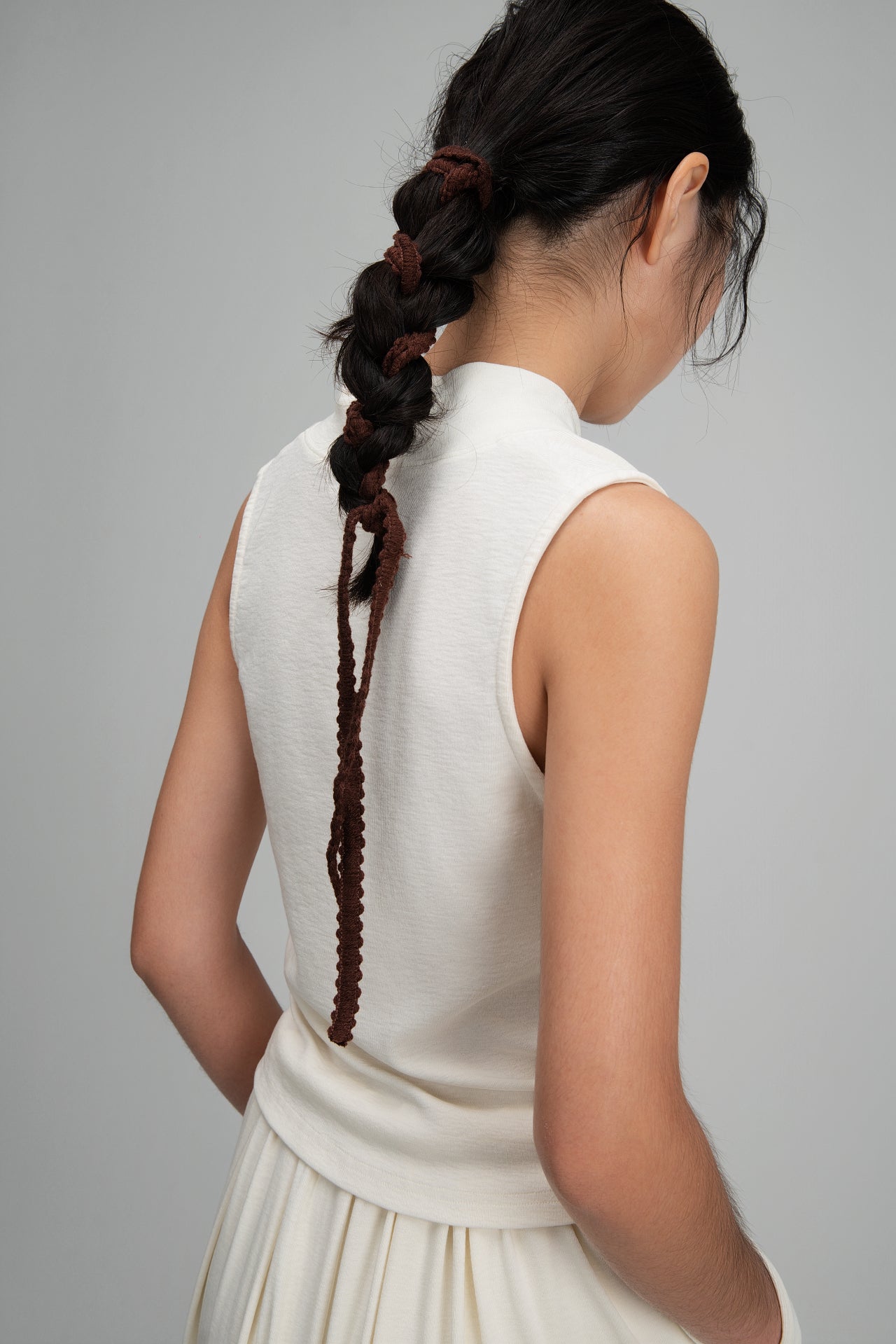 Snow Knit High Drape Neck Tank Top (White) - BEV C multi label store