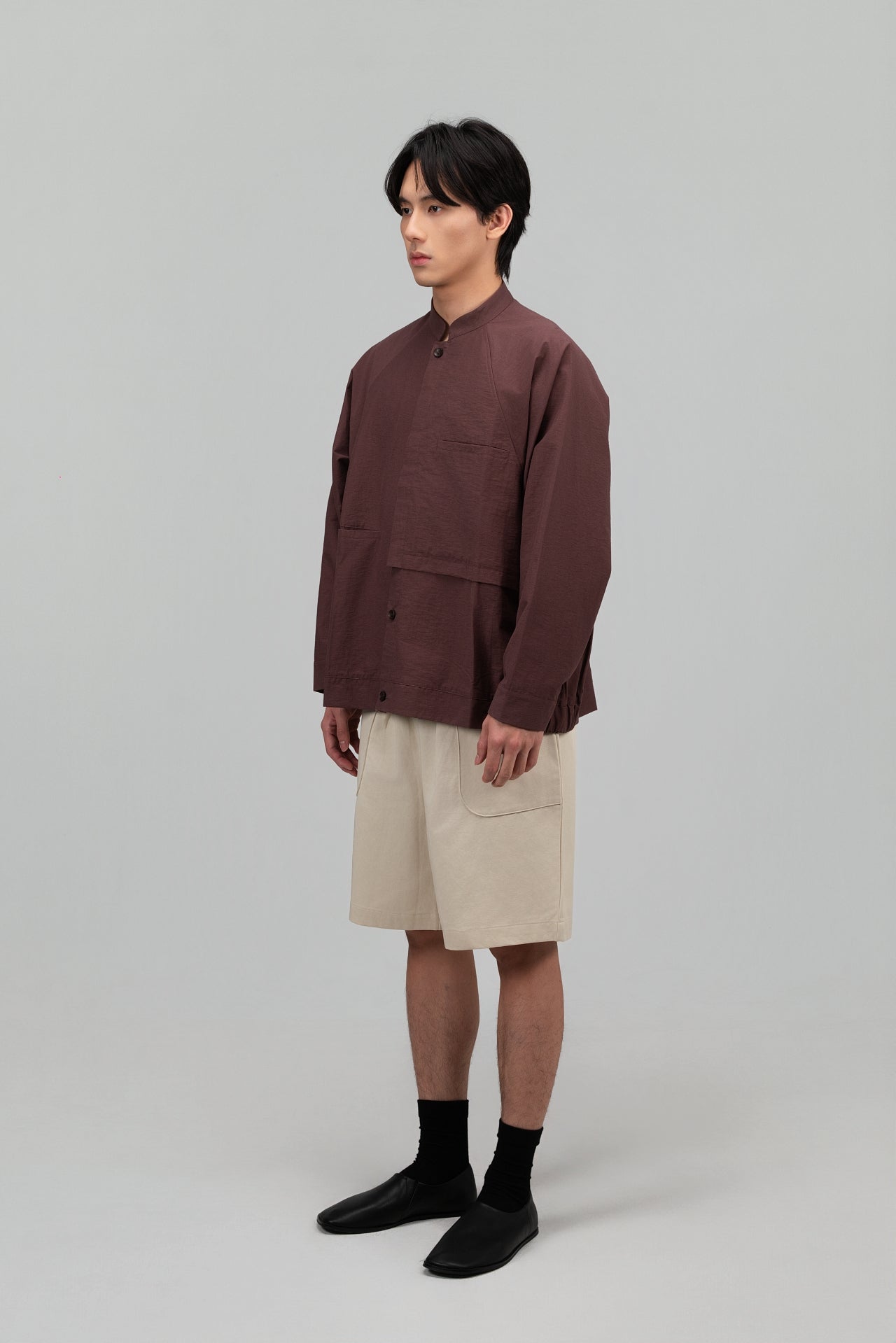 Gender Neutral Mandarin Collar Outer Blouse (Plum Brown) - BEV C multi label store