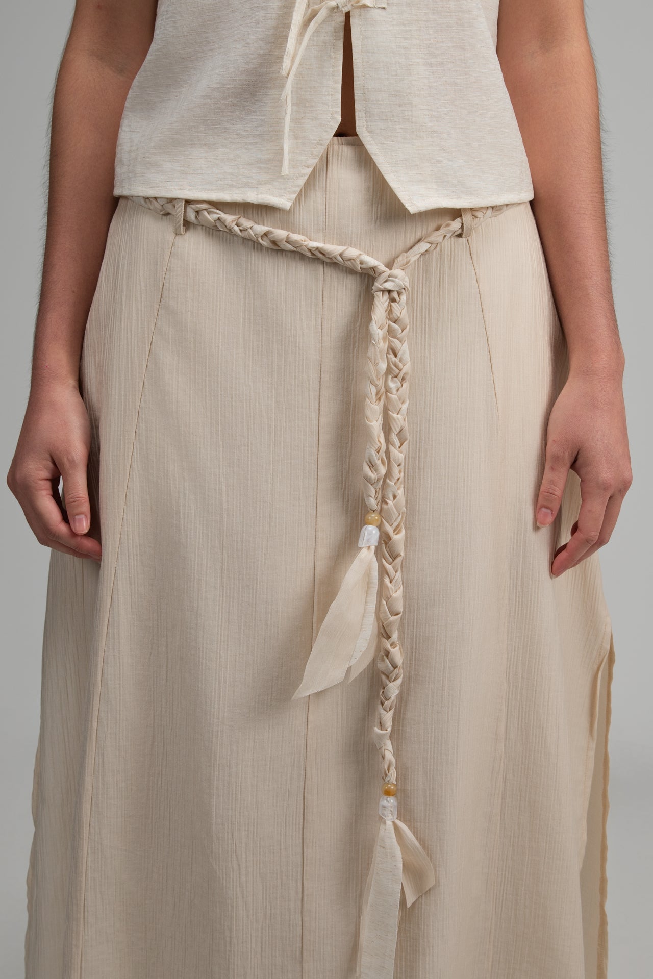Dual-Layer Skirt w/ Braided Belt (Beige) - BEV C multi label store