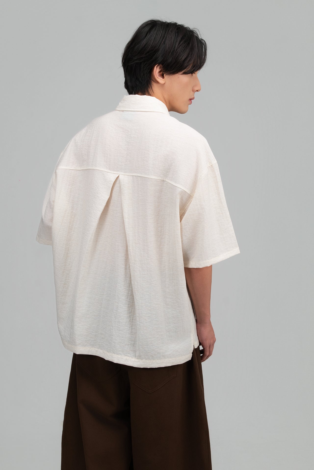 Gender Neutral Modern Mandarin Button Shirt (Beige) - BEV C multi label store