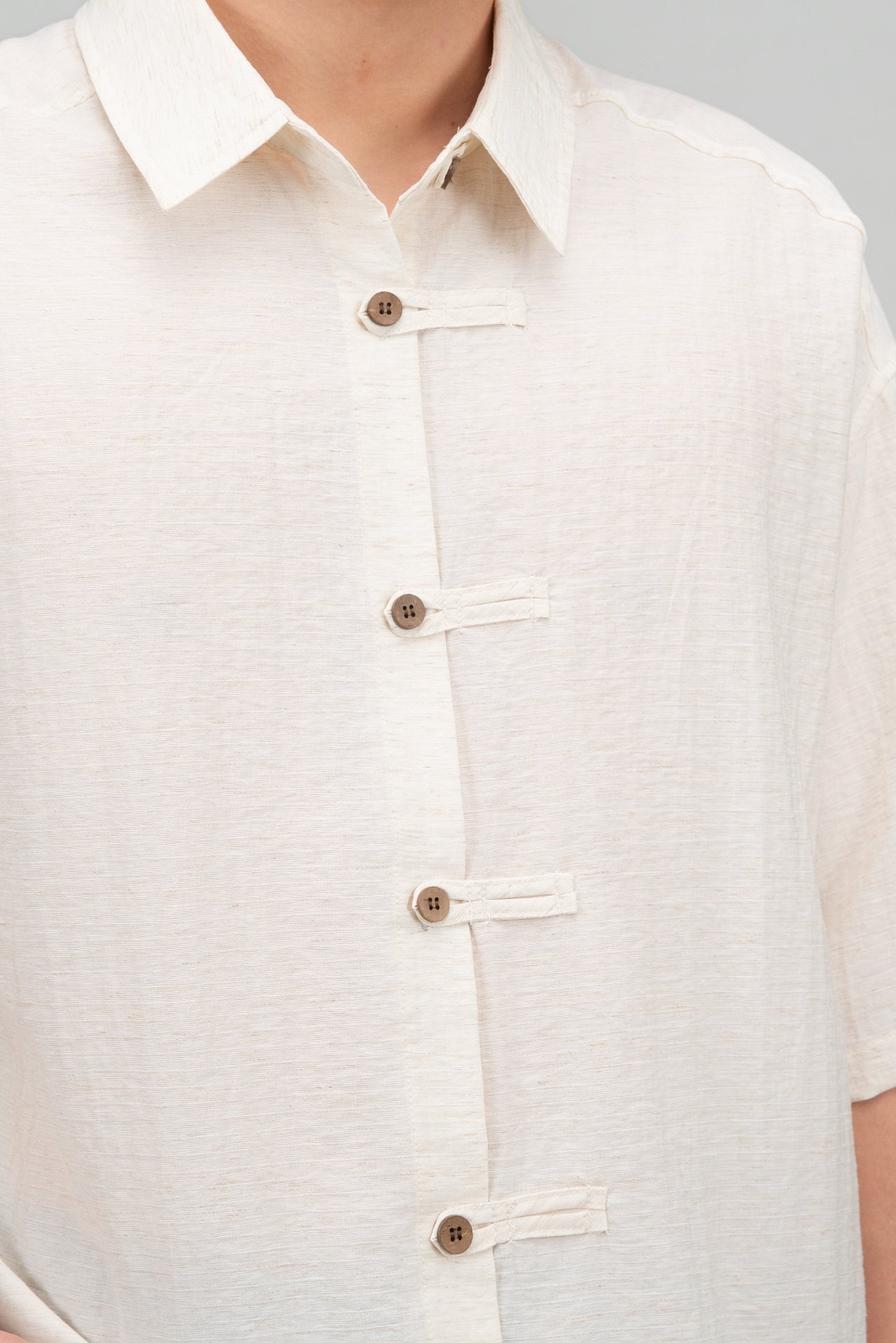 Gender Neutral Modern Mandarin Button Shirt (Beige) - BEV C multi label store