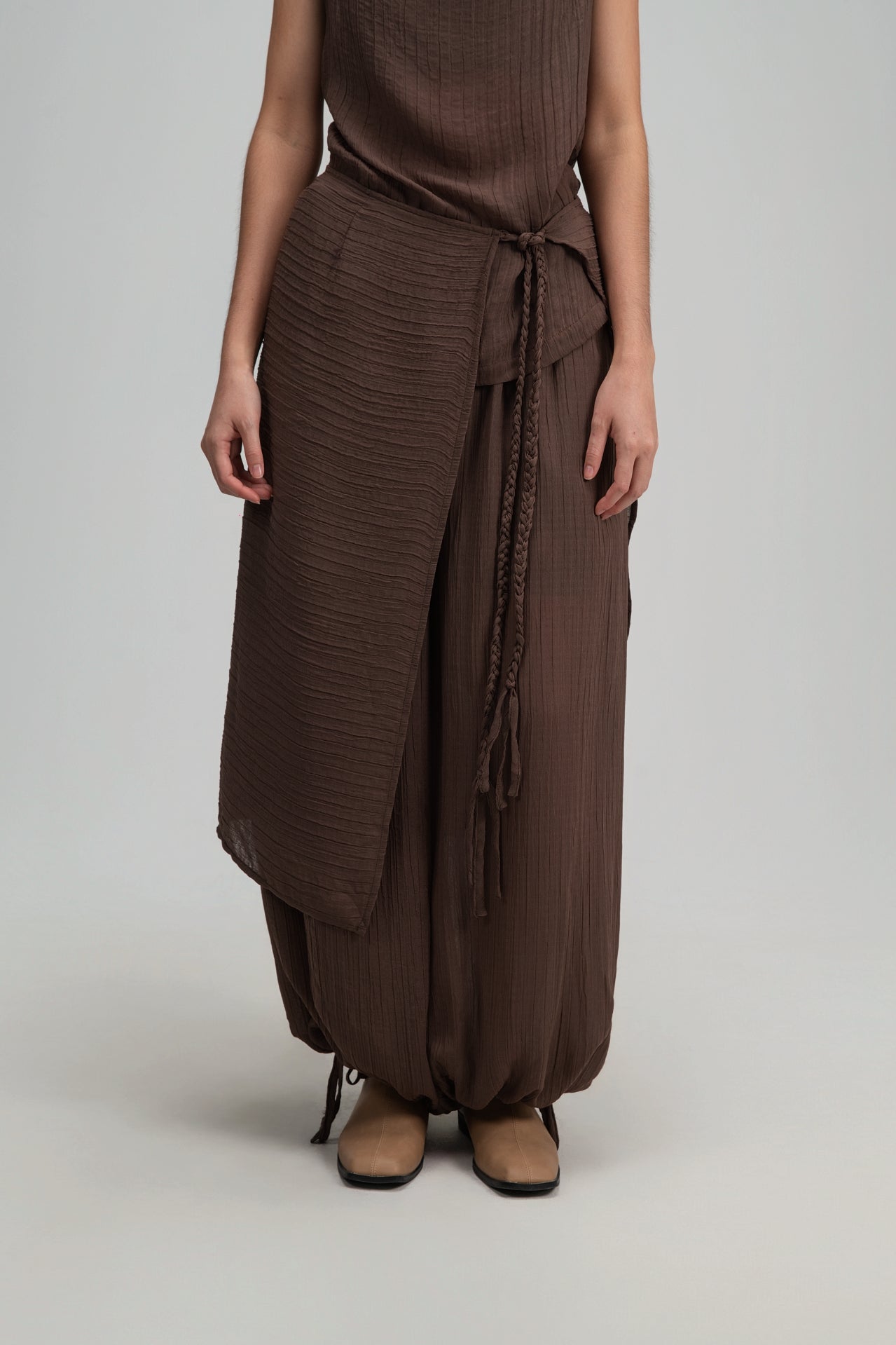 Soft Braided Tie Overlay Pareo (Brown) - BEV C multi label store