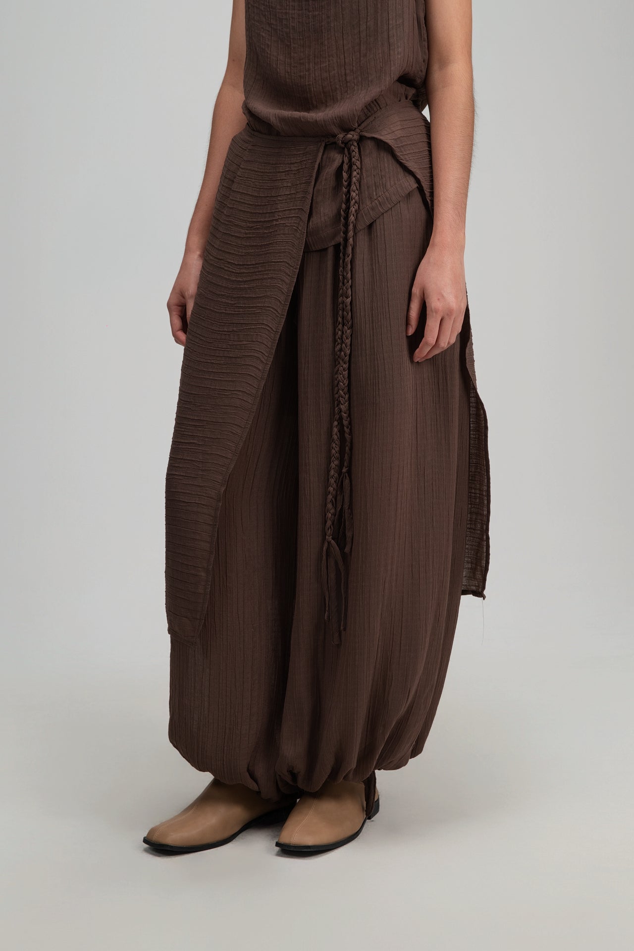 Soft Braided Tie Overlay Pareo (Brown) - BEV C multi label store