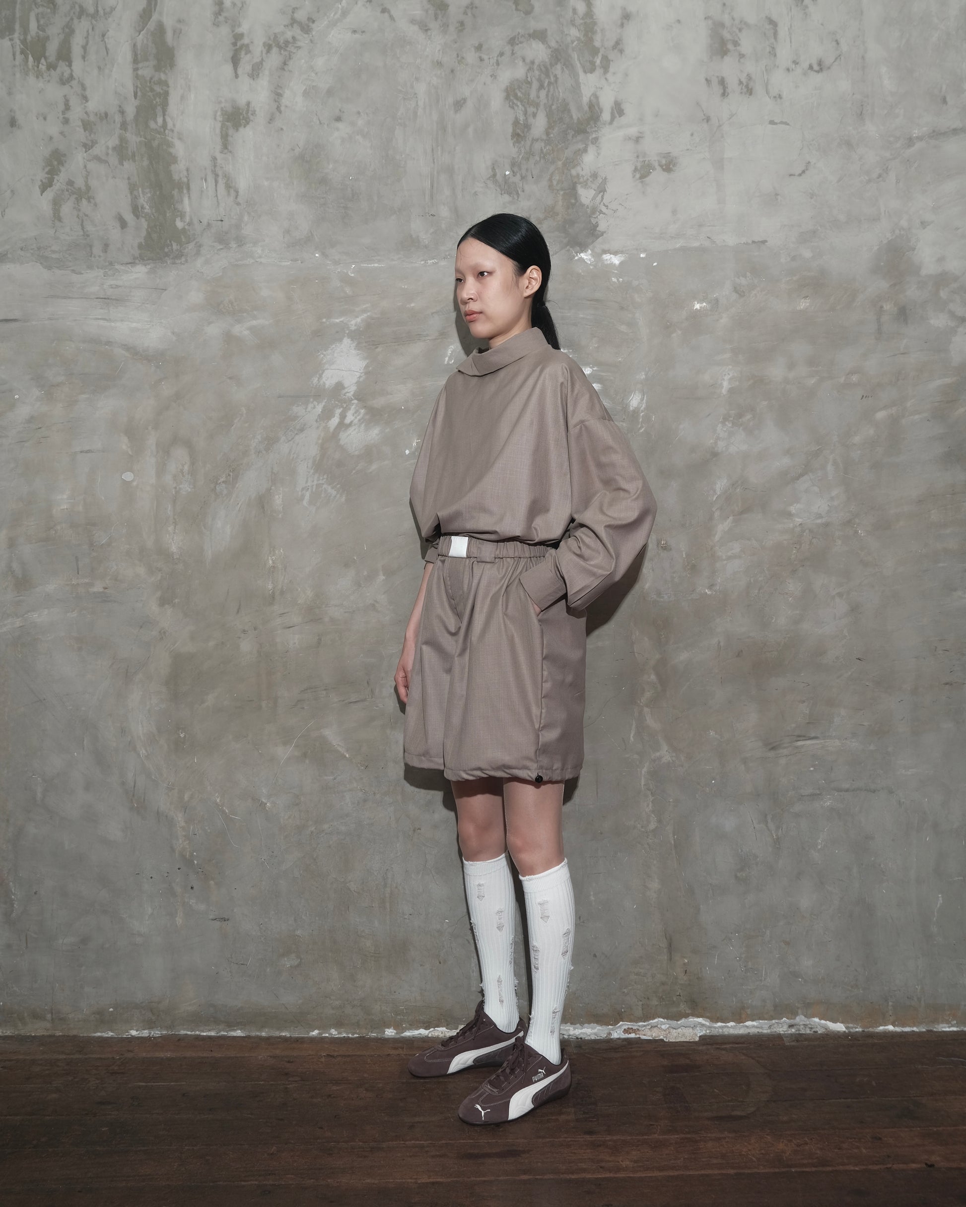Slanted Collar Shirt in Brown - BEV C multi label store