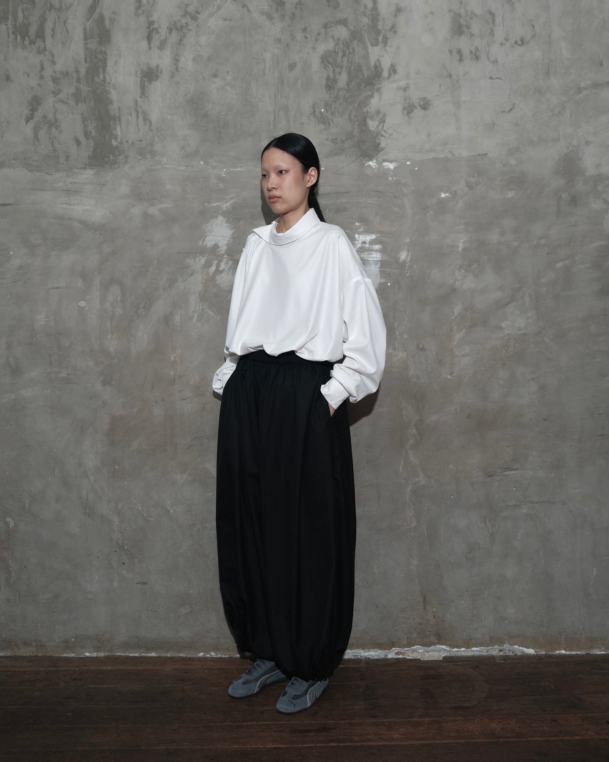 Slanted Collar Shirt in White - BEV C multi label store