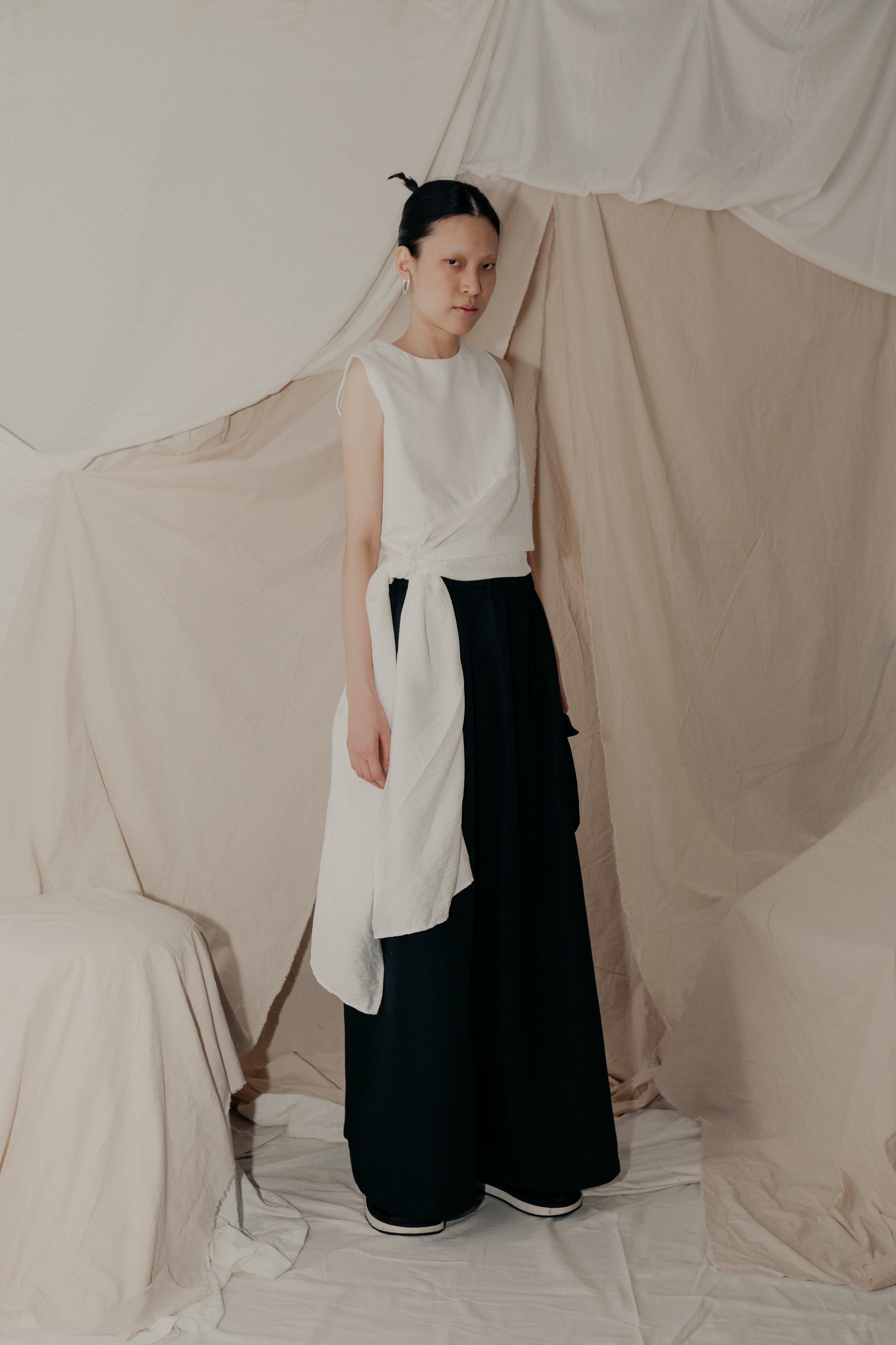 Sleeveless Draped Top in White - BEV C multi label store