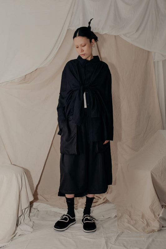 Asymmetrical Fly Pocket Pants In Black - BEV C multi label store
