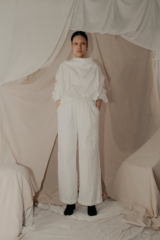 Straight Leg Elastic Pants in White Line - BEV C multi label store