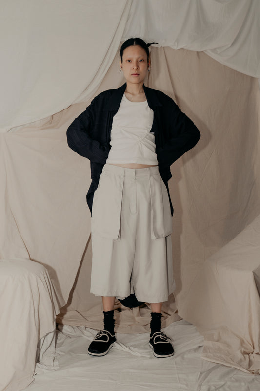 Asymmetrical Fly Pocket Pants In Cream - BEV C multi label store