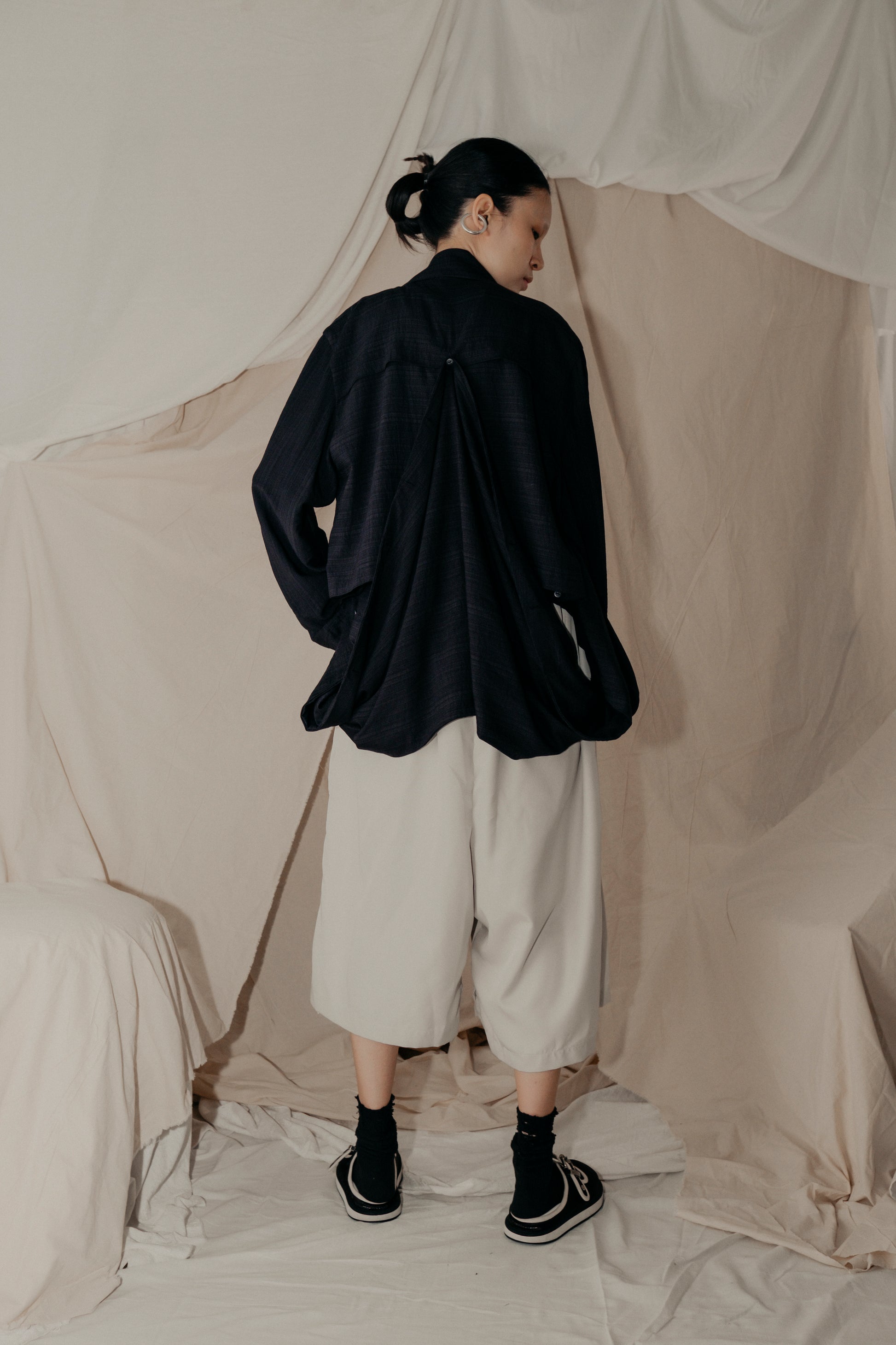 Asymmetrical Fly Pocket Pants In Cream - BEV C multi label store