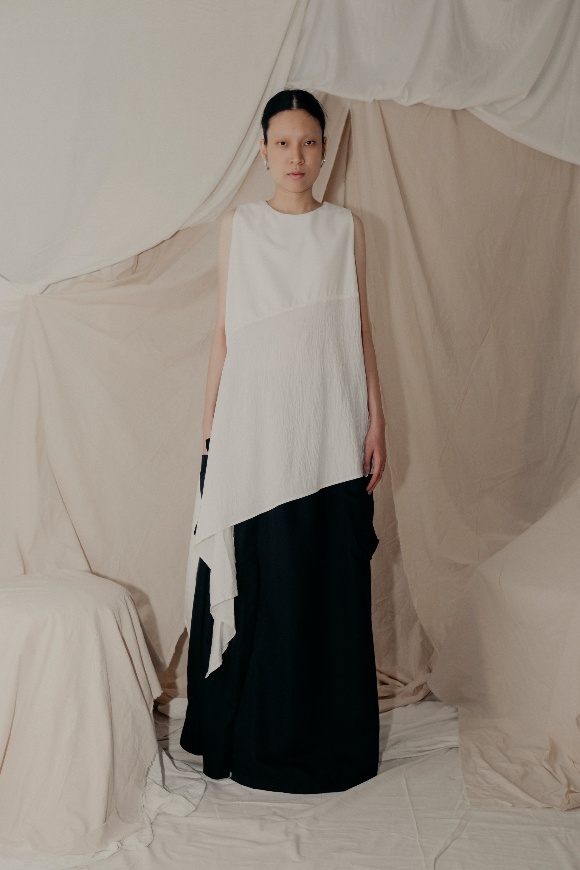 Sleeveless Draped Top in White - BEV C multi label store