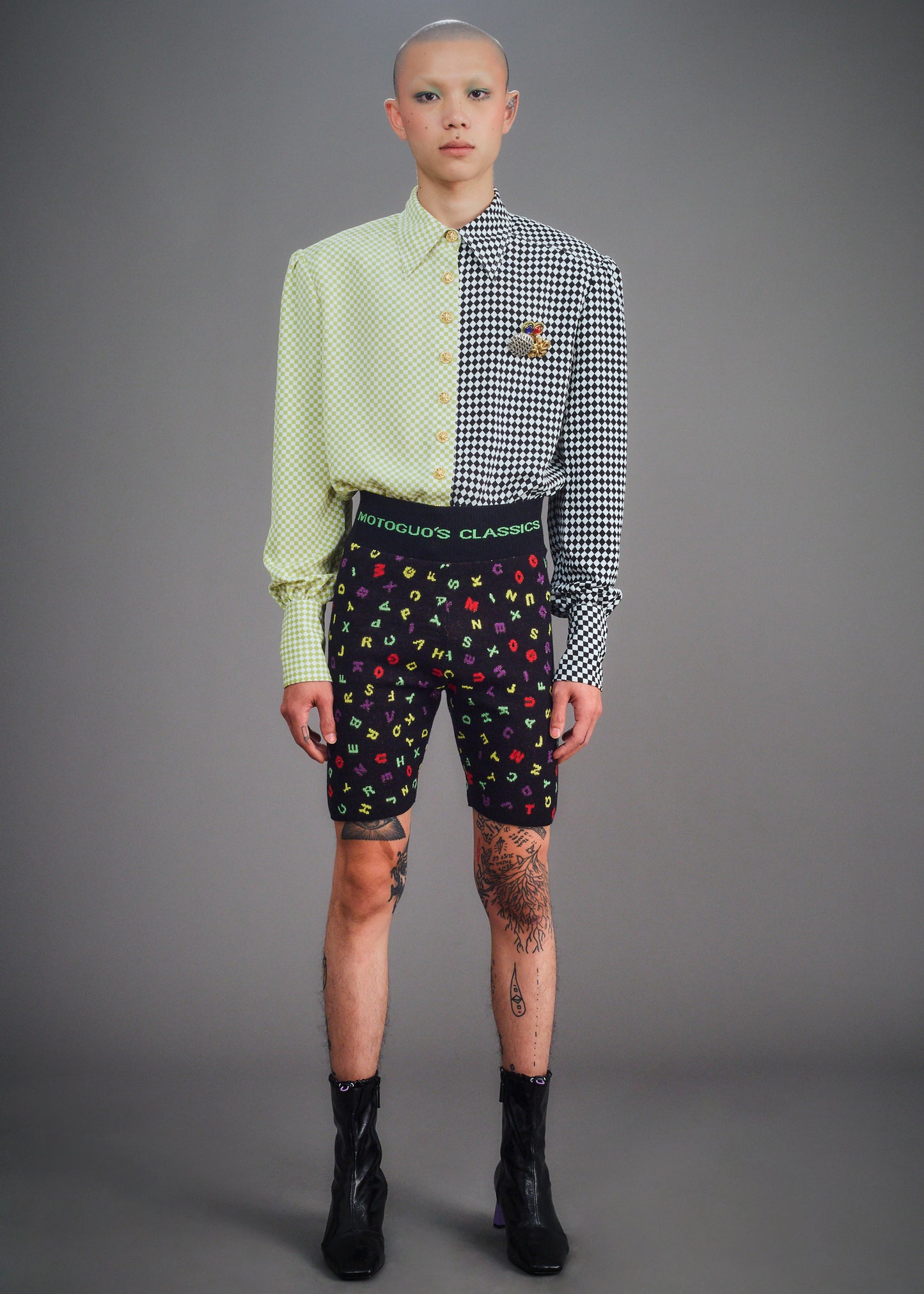 Chirimen Power Shirt Green Black - BEV C multi label store