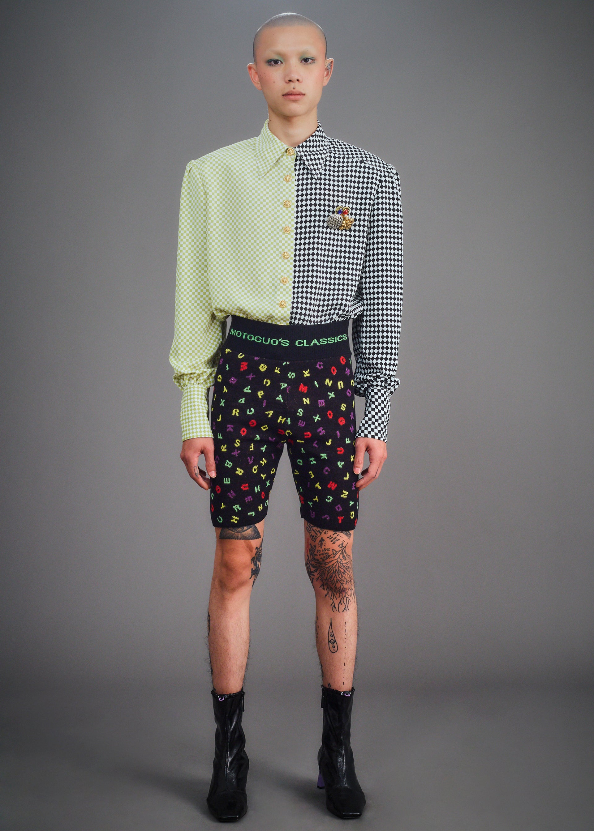 Chirimen Power Shirt Green Black - BEV C multi label store