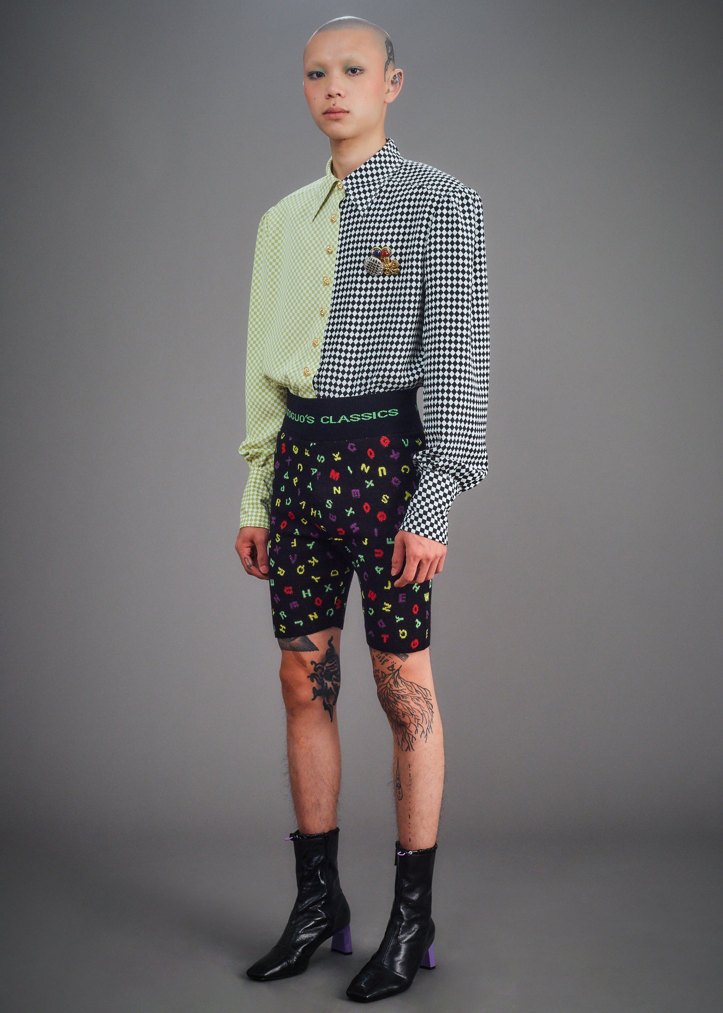 Chirimen Power Shirt Green Black - BEV C multi label store