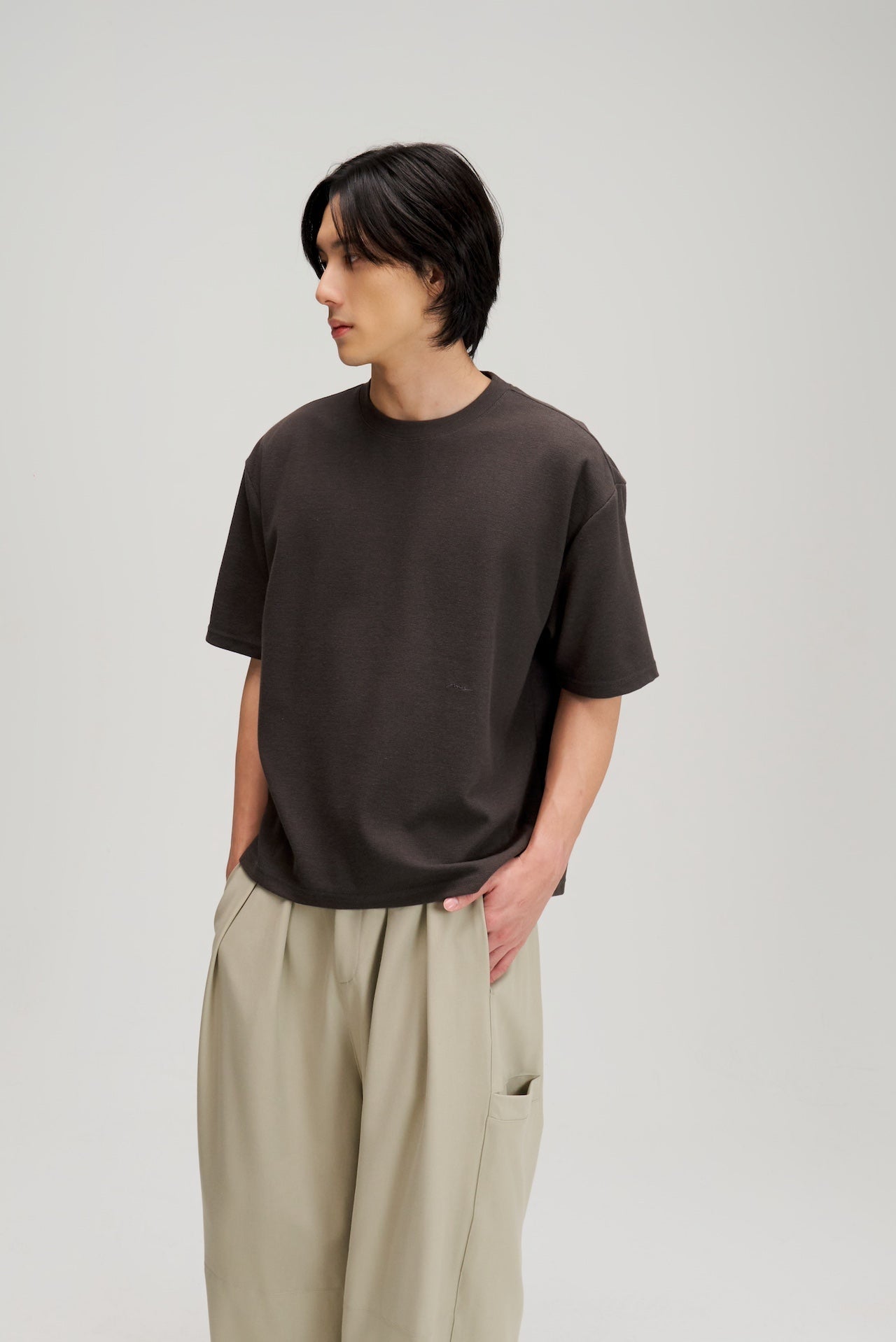 Gender Neutral Boxy Crop Waffle Tee (Dark Grey) - BEV C multi label store