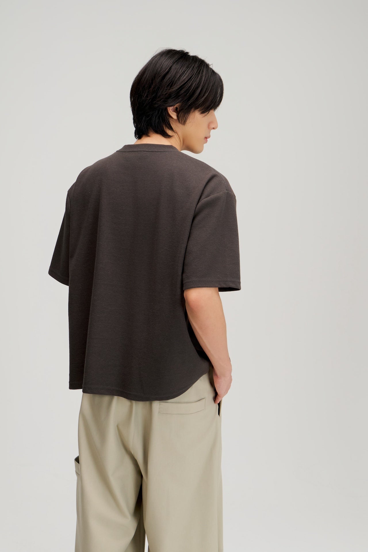 Gender Neutral Boxy Crop Waffle Tee (Dark Grey) - BEV C multi label store