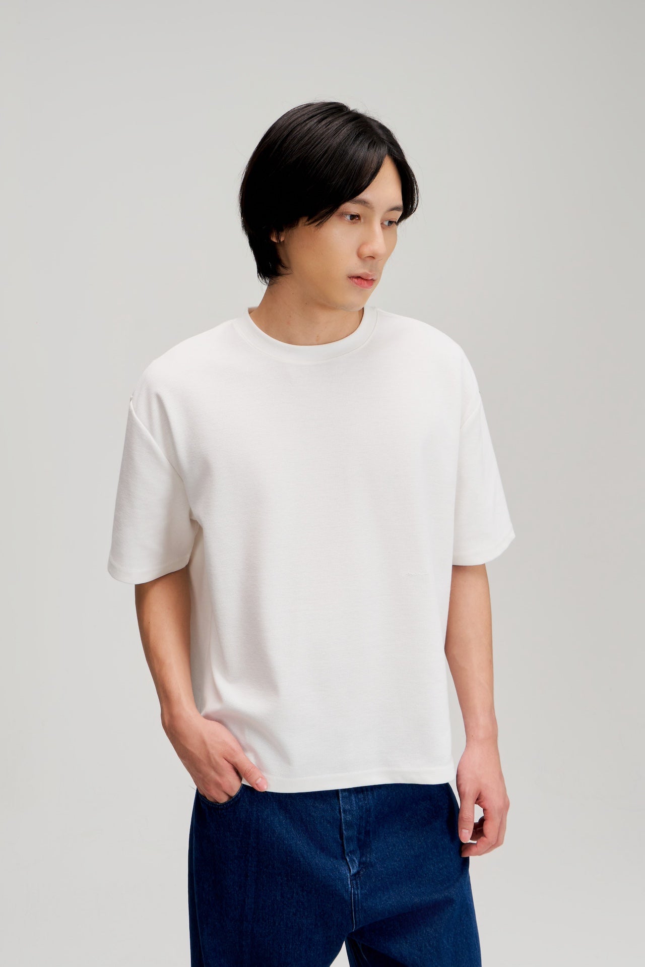 Gender Neutral Boxy Crop Waffle Tee (White) - BEV C multi label store