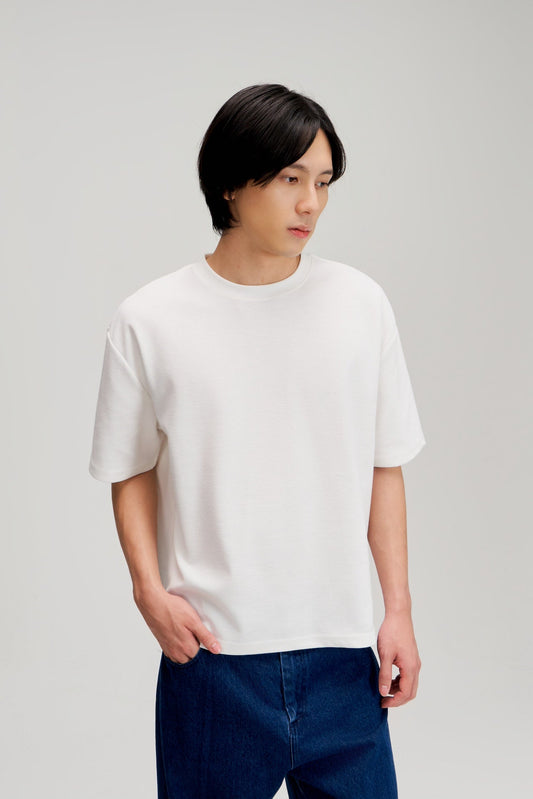 Gender Neutral Boxy Crop Waffle Tee (White) - BEV C multi label store