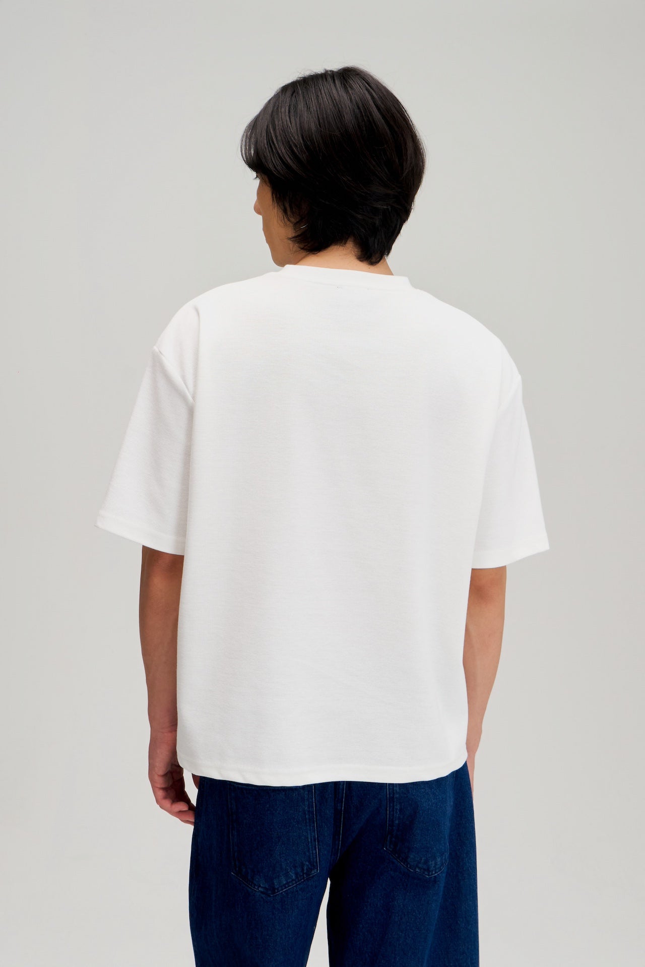 Gender Neutral Boxy Crop Waffle Tee (White) - BEV C multi label store