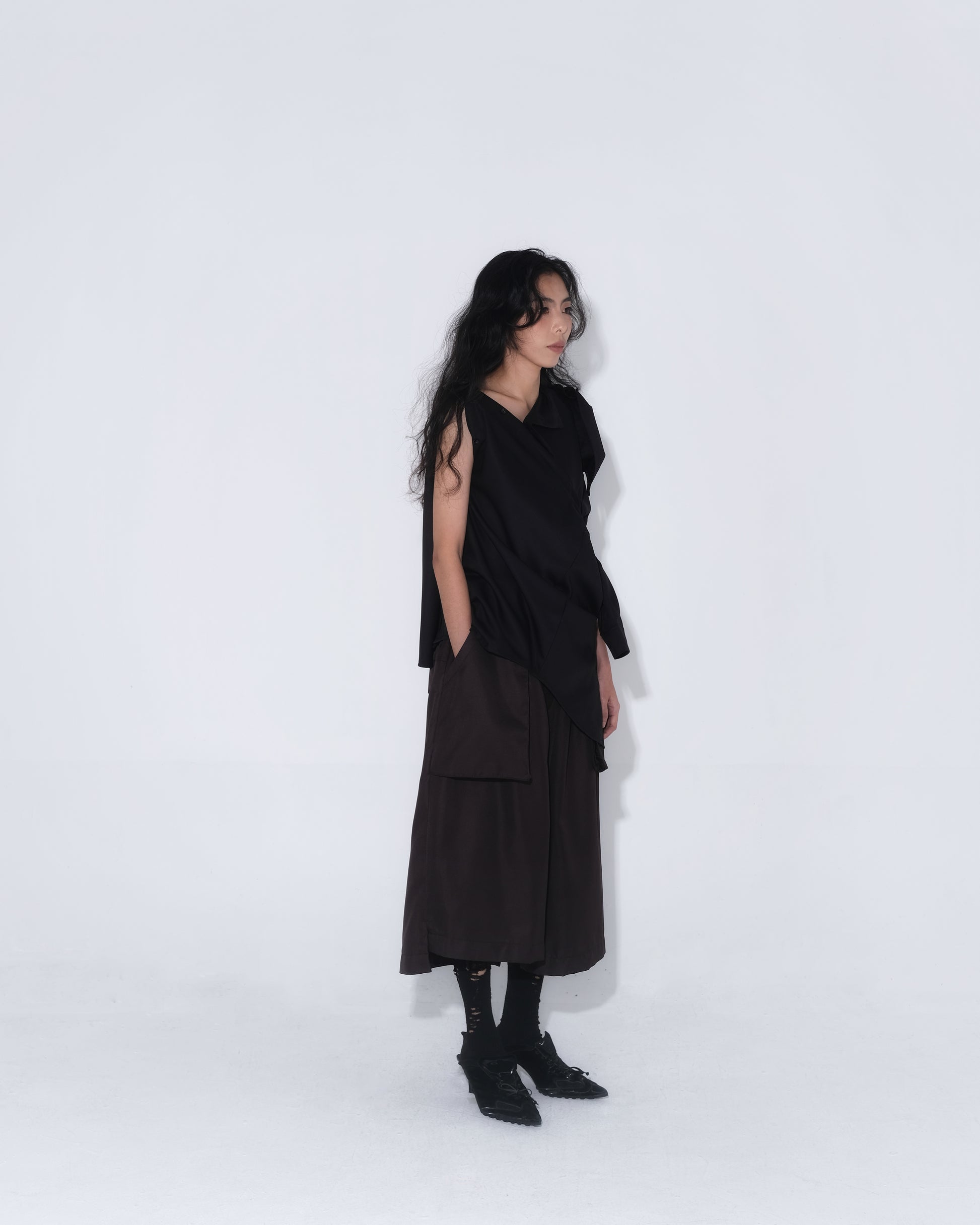 Asymmetrical Fly Pocket Pants In Dark Brown - BEV C multi label store