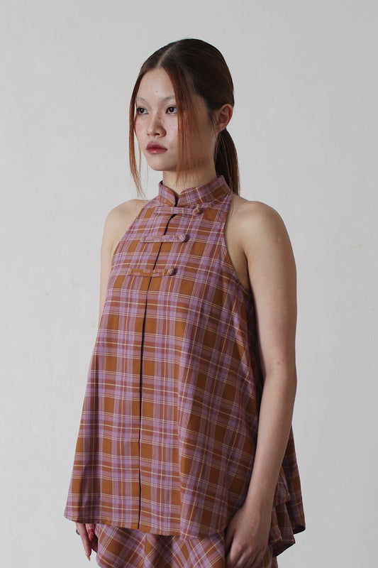 Halter Luna Top - Pink Check - BEV C multi label store