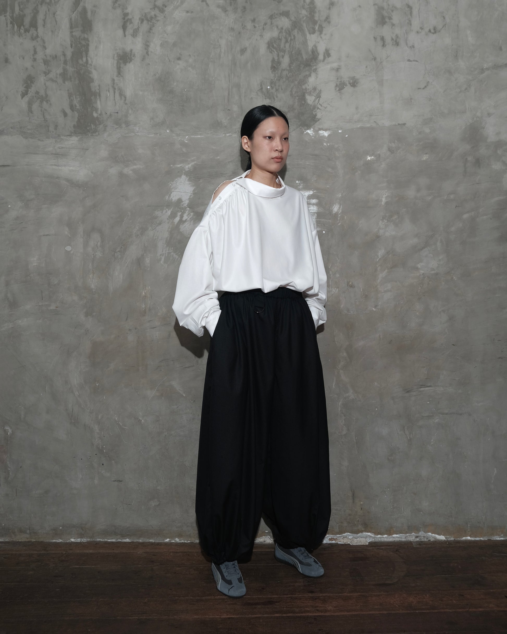 Slanted Collar Shirt in White - BEV C multi label store