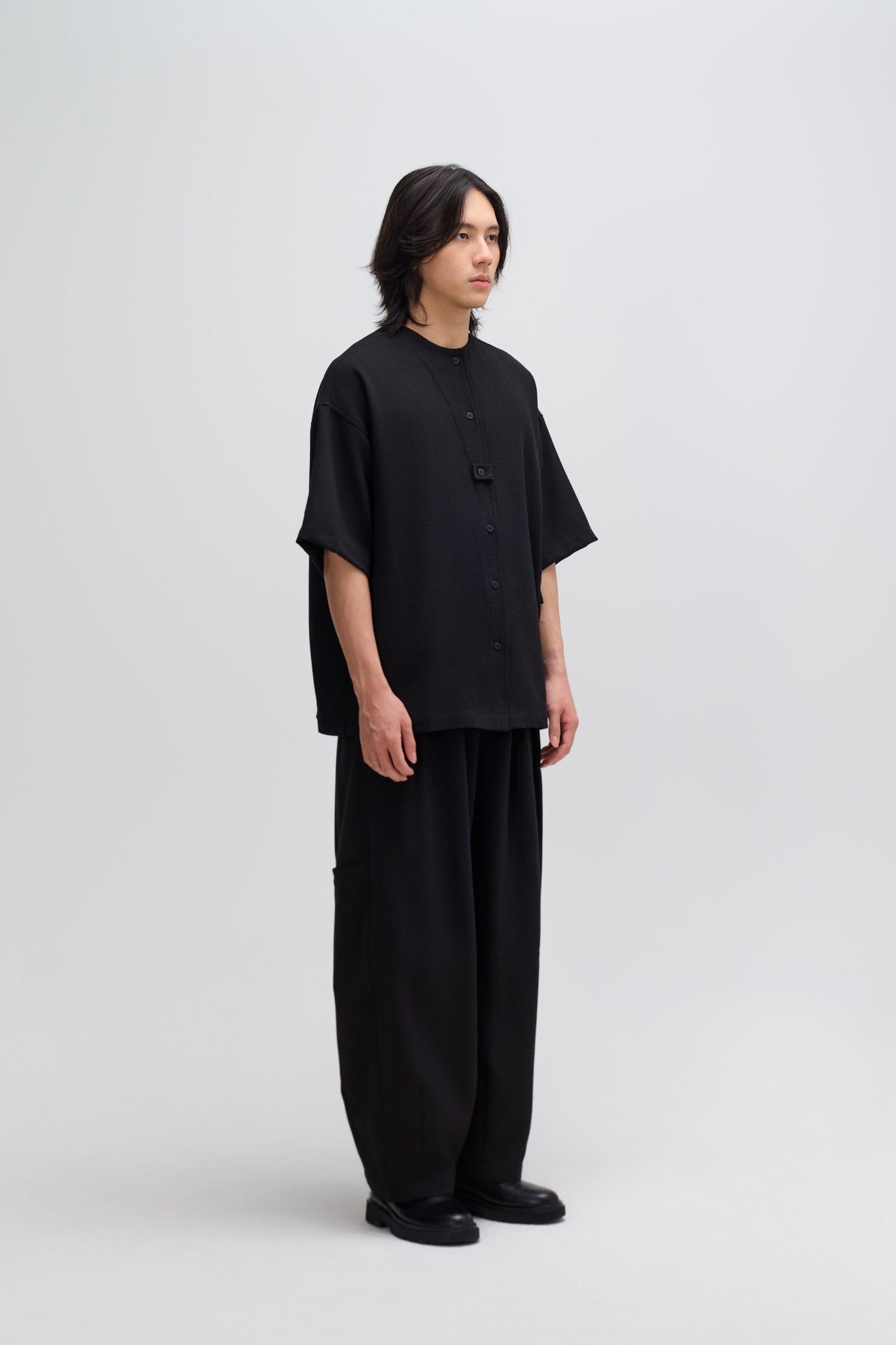 Gender Neutral Oversized Drop Shoulder Boxy Shirt (Poly Waffle Black) - BEV C multi label store