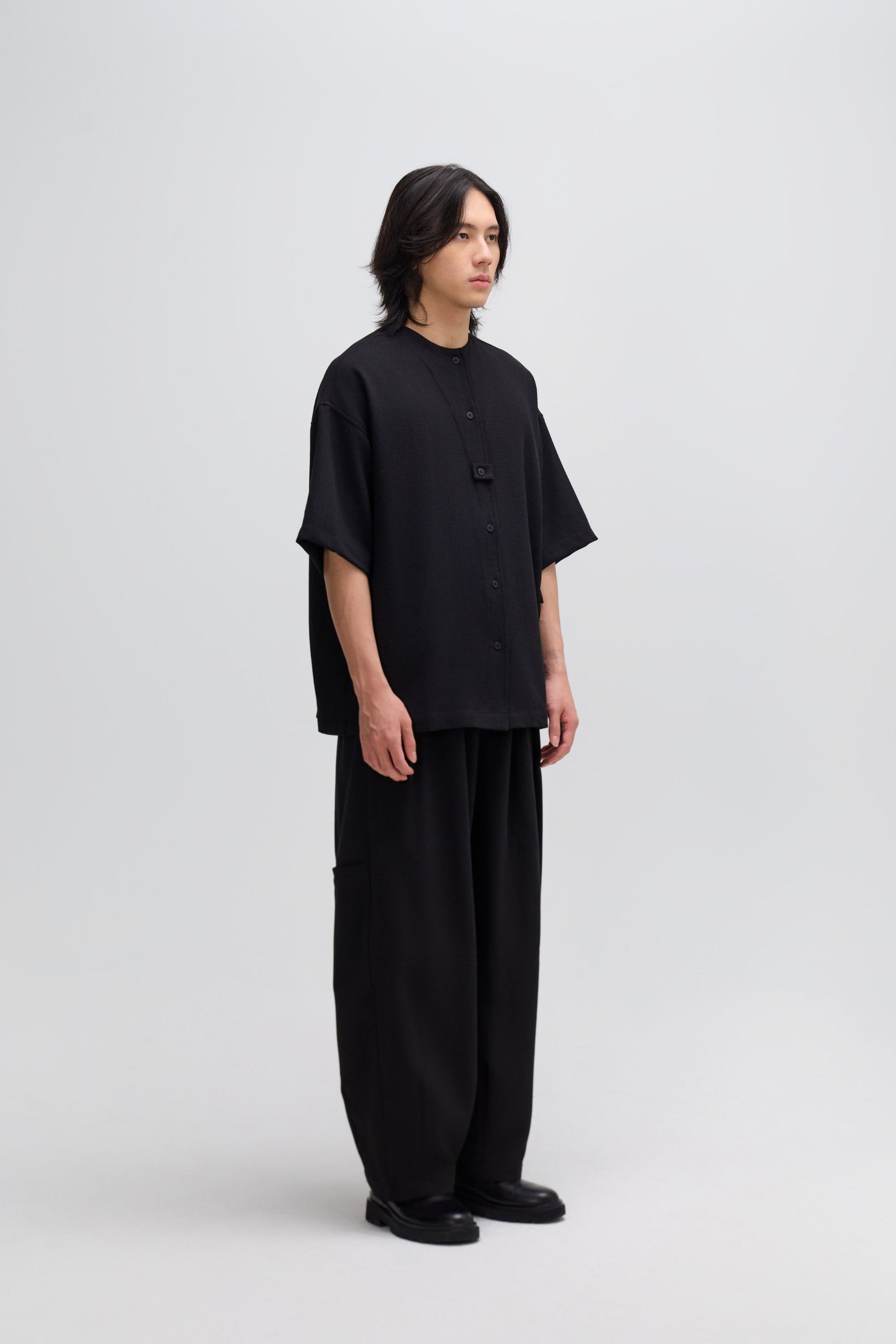 Gender Neutral Oversized Drop Shoulder Boxy Shirt (Poly Waffle Black) - BEV C multi label store