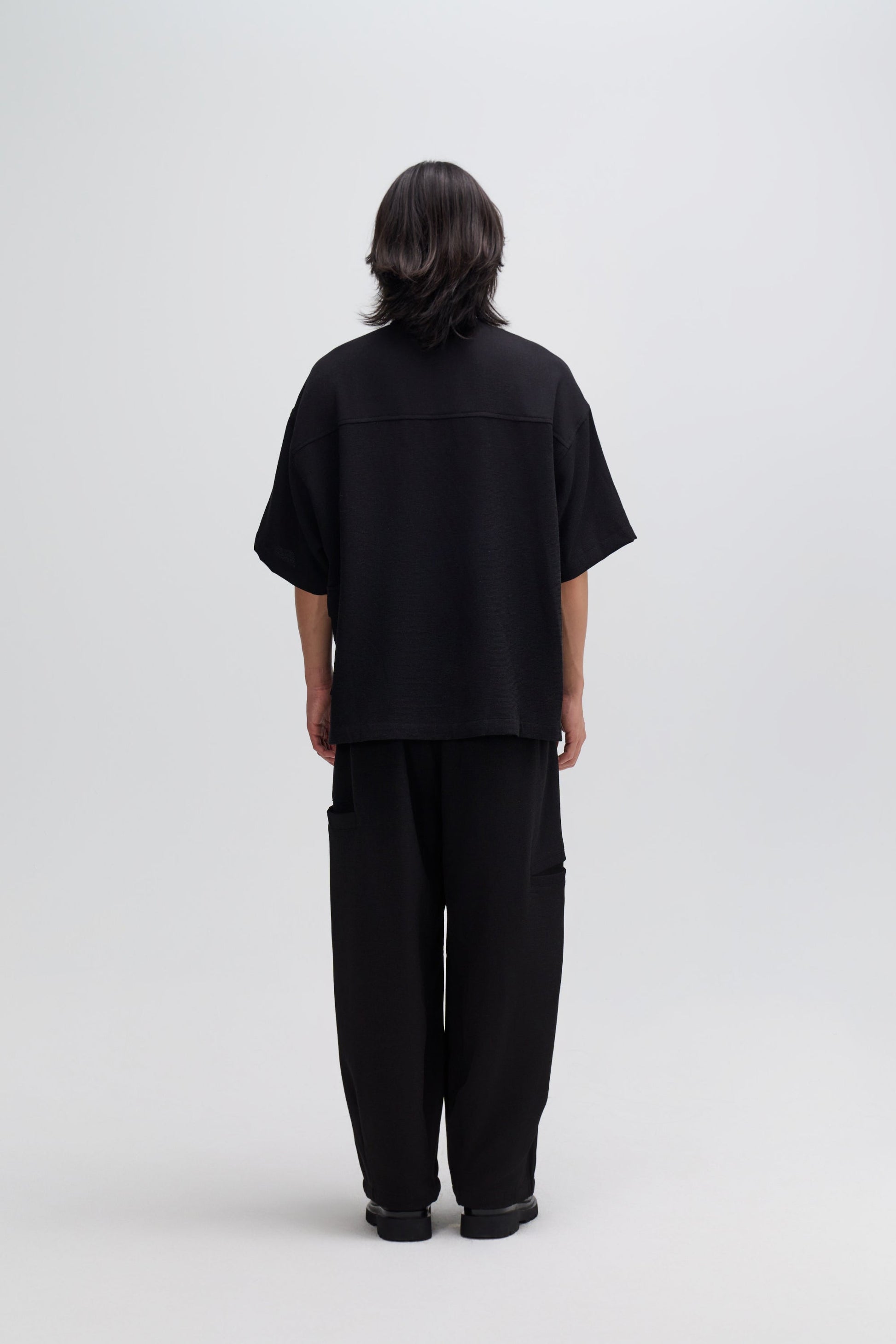 Gender Neutral Oversized Drop Shoulder Boxy Shirt (Poly Waffle Black) - BEV C multi label store