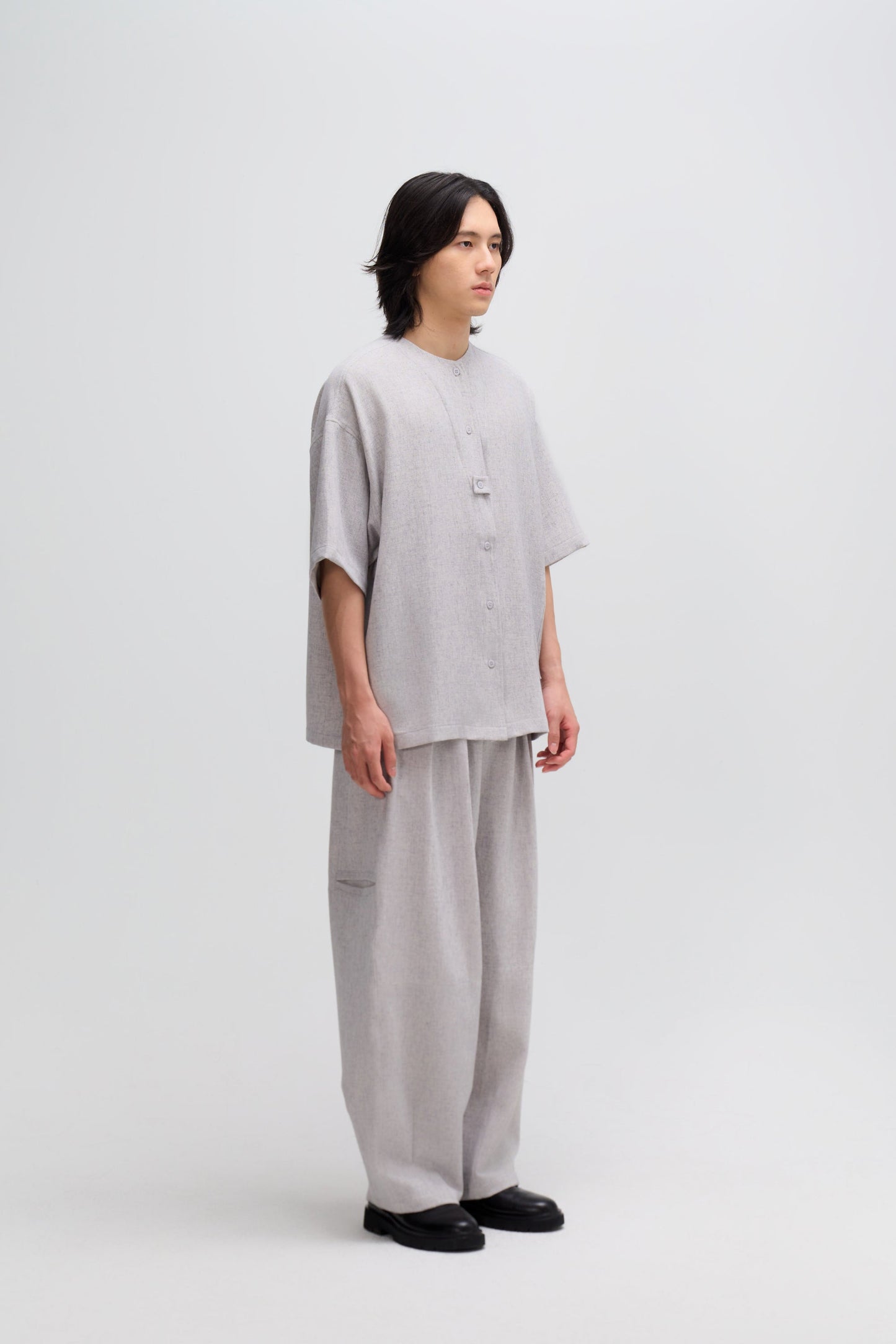 Gender Neutral Oversized Drop Shoulder Boxy Shirt (Poly Waffle Grey) - BEV C multi label store
